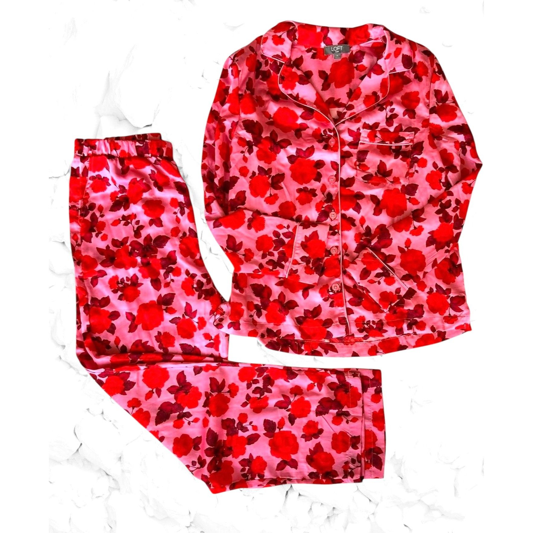 Loft Loft Sleep Pajama Set XS Extra Small Pink Red Floral Relax Size XS / US 0-2 / IT 36-38 - 5 Thumbnail