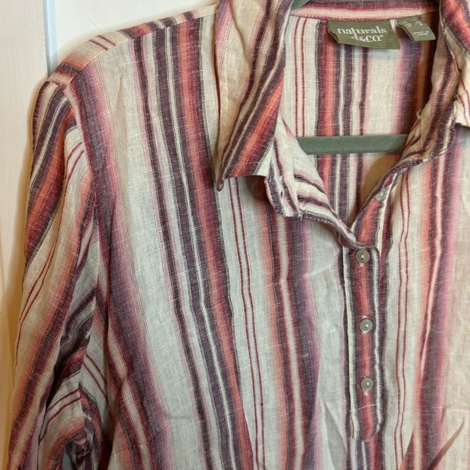 Denim & Co. Denim & Co. Naturals Linen Blend Striped Side Button Blouse Size XS / US 0-2 / IT 36-38 - 6 Thumbnail