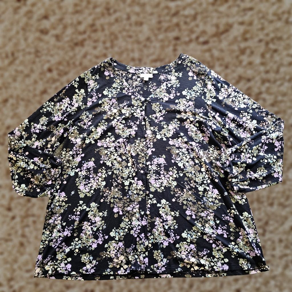 J. Jill J Jill Top Shirt Womens XL Black Purple Floral Long Sleeve Button Career Casual Shirt XL Black Purple Floral Long Sleeve Button Career Casual Womens Size XL / US 12-14 / IT 48-50 - 1 Thumbnail