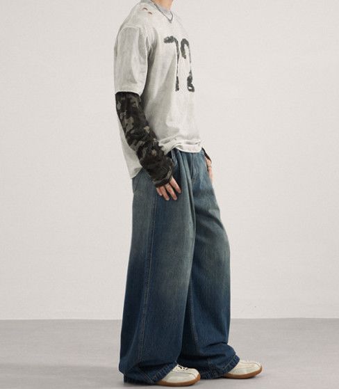 Japanese Brand Gradient American street baggy loose wide-leg jeans for men Size US 32 / EU 48 - 3 Thumbnail