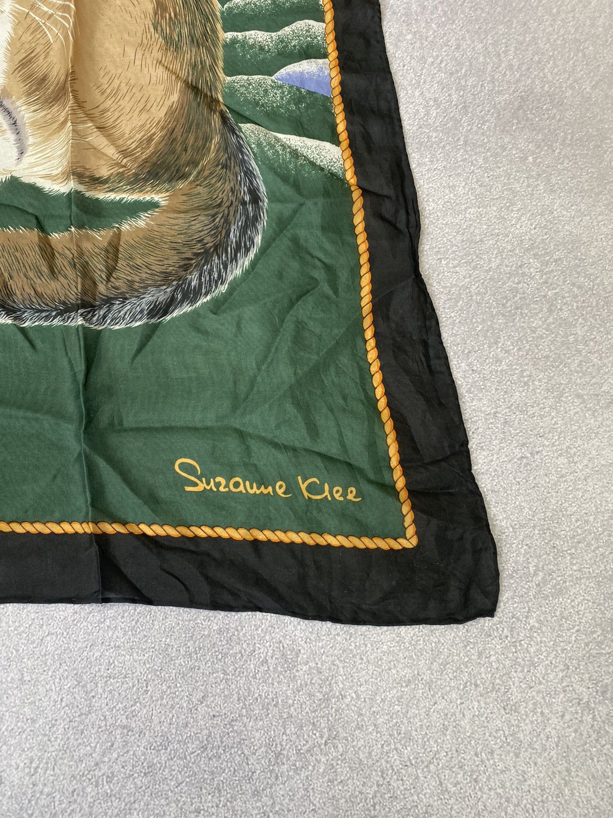 Designer × Vintage SCARF VINTAGE SUZANNE Klee Beyeler Siamese Cats Green Silk Size ONE SIZE - 6 Thumbnail