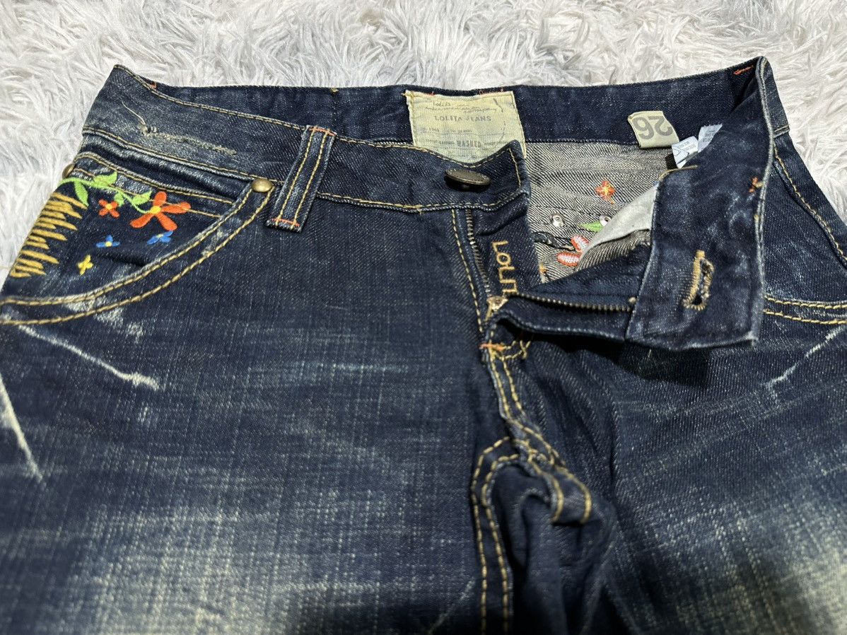 Tornado Mart 🔥Y2K Lolita Exotic Vintage Denim Flared Embroidered Floral Size US 29 - 11 Thumbnail