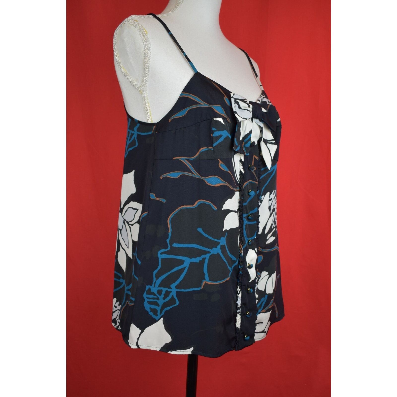 RED Valentino RED VALENTINO FLORAL MULTICOLOR SILK SLEEVELES BOW BLOUSE 46 Size L / US 10 / IT 46 - 3 Thumbnail