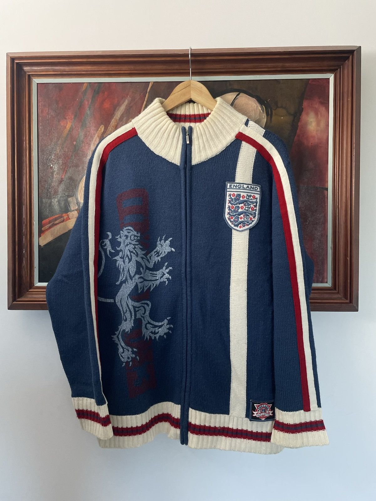 Vintage Vintage Y2k England Great Britain Flag Knit Zip Sweater Rare Size US L / EU 52-54 / 3 - 1 Thumbnail