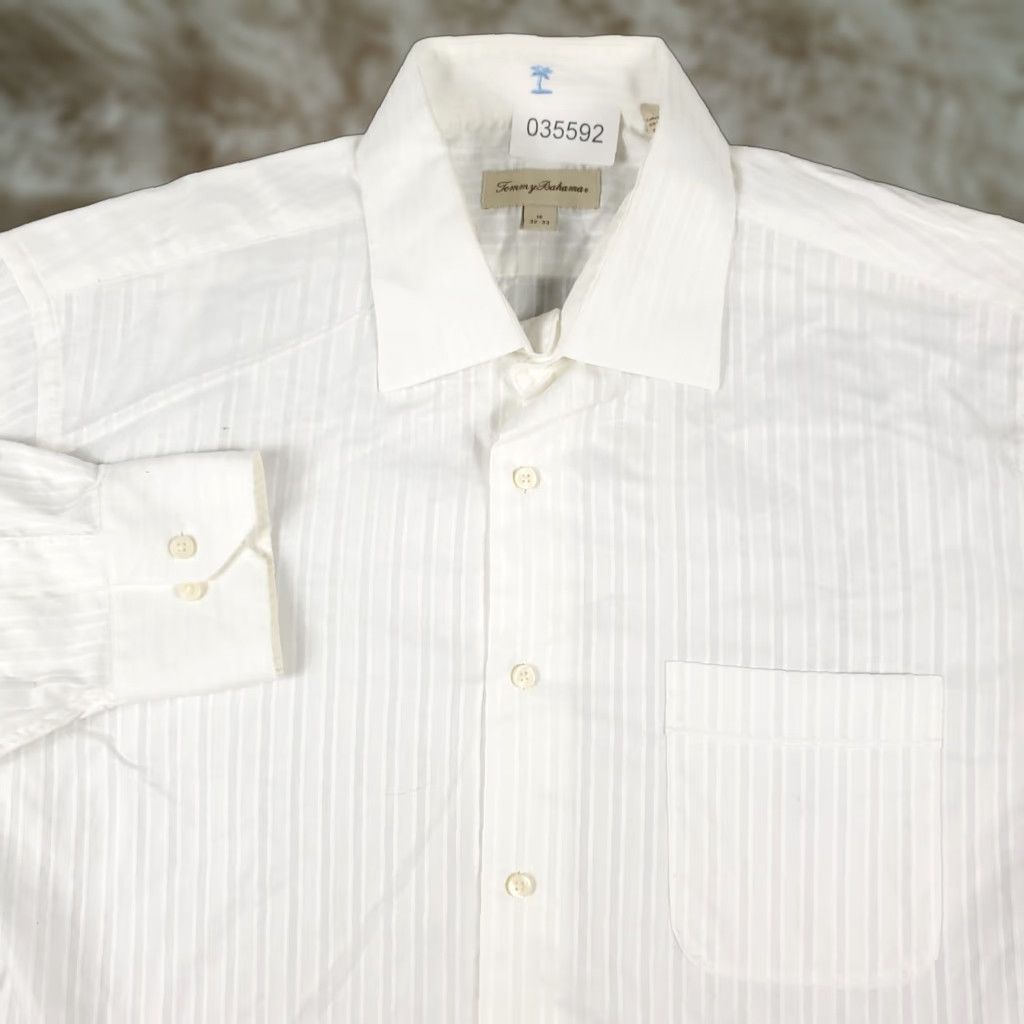 Tommy Bahama Tommy Bahama Shirt Mens Dress Shirt Striped Ivory 100% Cotton Long Sleeve Button Up Collared Size 42R - 1 Thumbnail