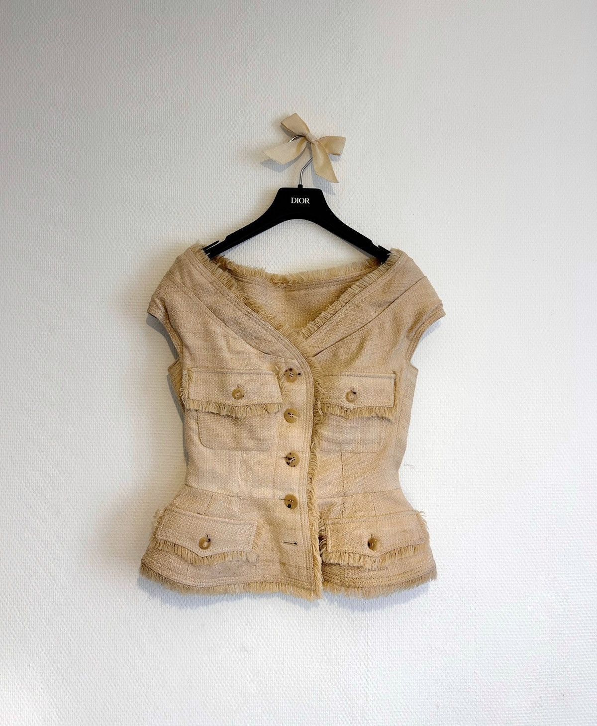 Dior × John Galliano Dior Vintage (2011) Off the Shoulder Bar Vest - Beige Tweed Size XS / US 0-2 / IT 36-38 - 2 Thumbnail