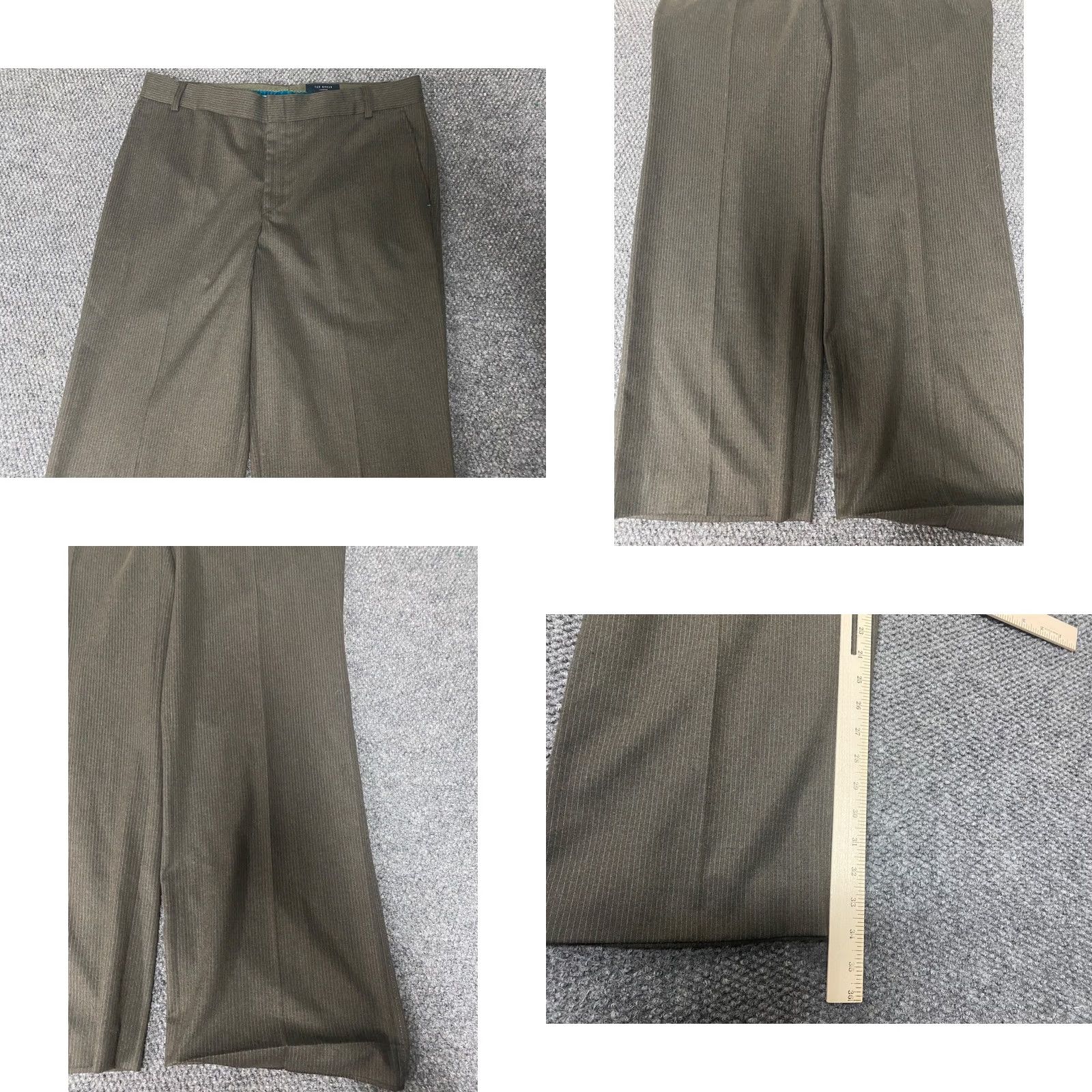 Ted Baker Ted Baker London Pants Mens 36x34 Green Striped Wool Stretch Straight Knit Flat Front Zipper Chino Regular Inseam 34 Size US 36 / EU 52 - 8 Thumbnail