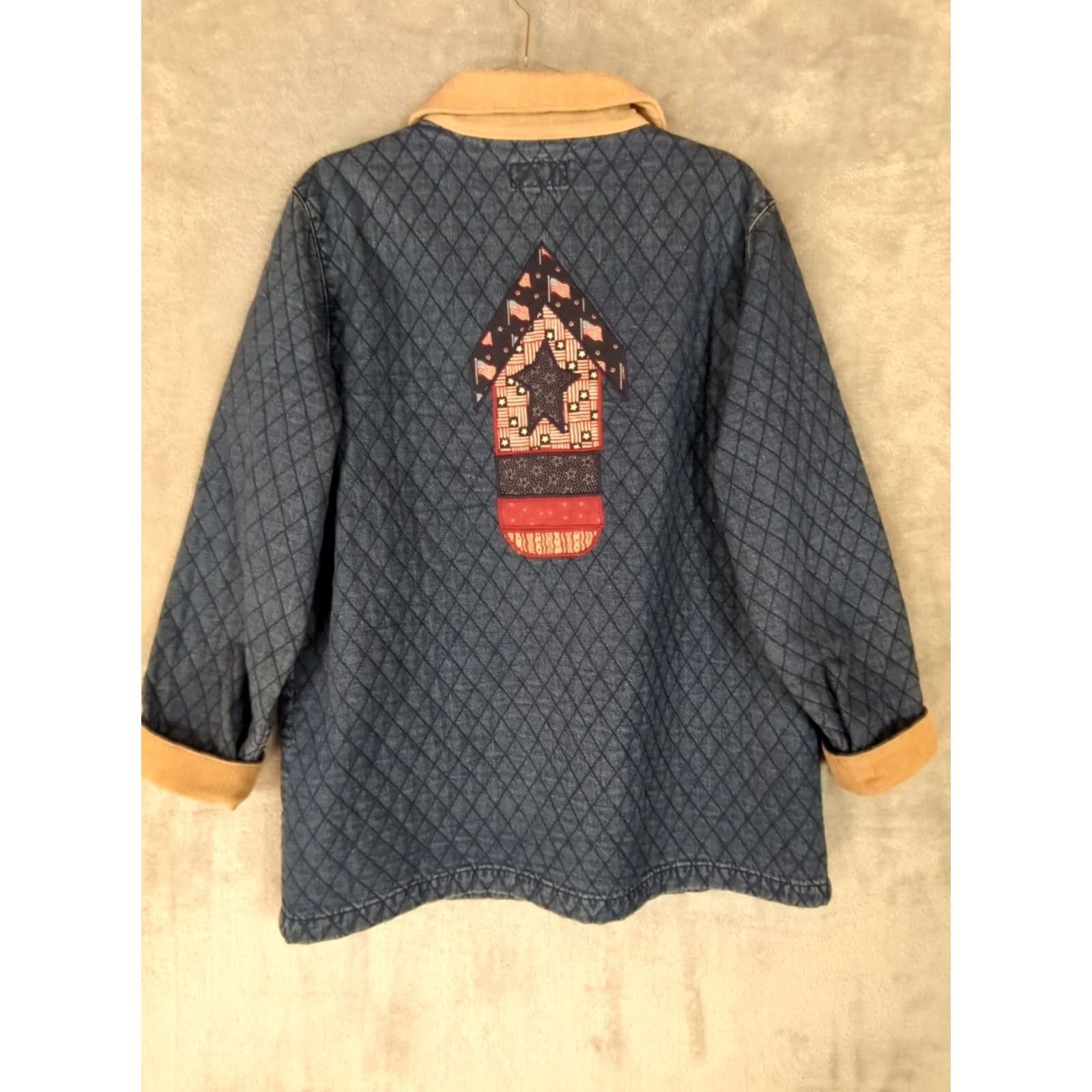 Denime VINTAGE Denim Jacket Womens L Quilted Corduroy Collar Americana Jacket Womens L Quilted Blue Denim Coat Fall Winter Spring - Size L / US 10 / IT 46 - 2 Thumbnail