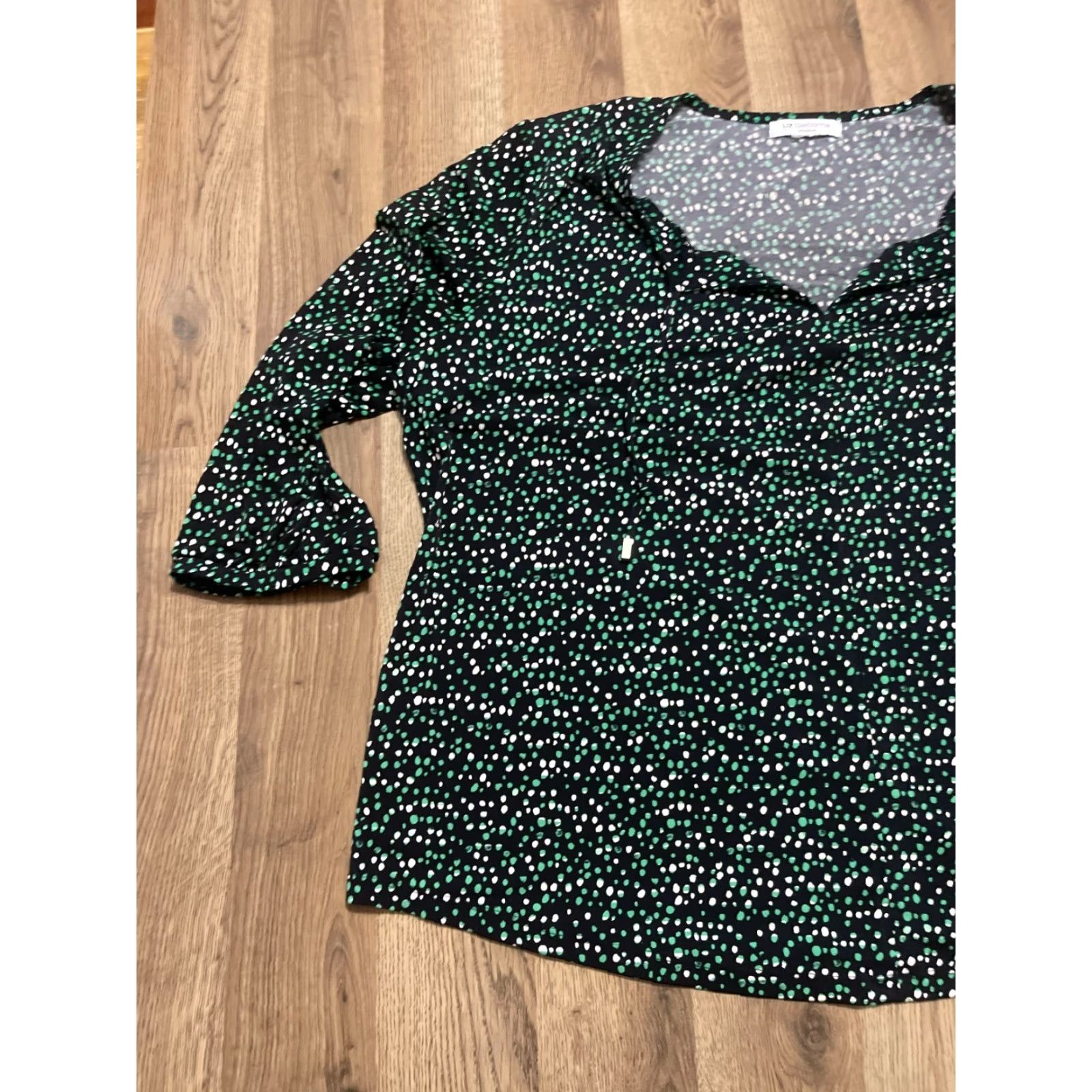 Liz Claiborne Liz Claiborne Shirt XL-2XL Green White Black 3/4 Sleeve V-neck Womens Size XXL / US 16-18 / IT 52-54 - 3 Thumbnail