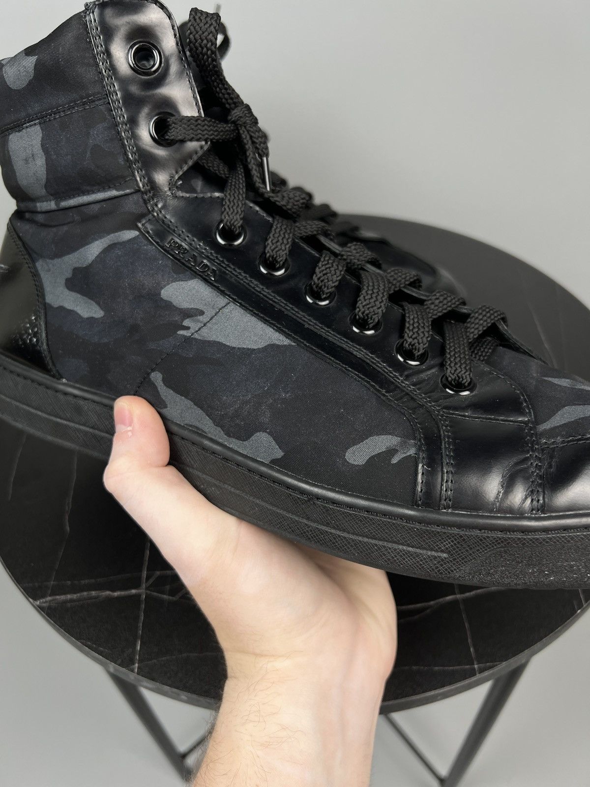 Prada Vintage Prada Red Tab Hi Top Camo Sneakers Size US 12 / EU 45 - 9 Thumbnail