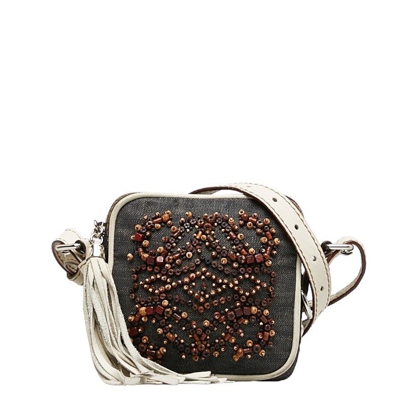 image of Loewe Bead Anagram Denim Crossbody Bag in Blue, Women's