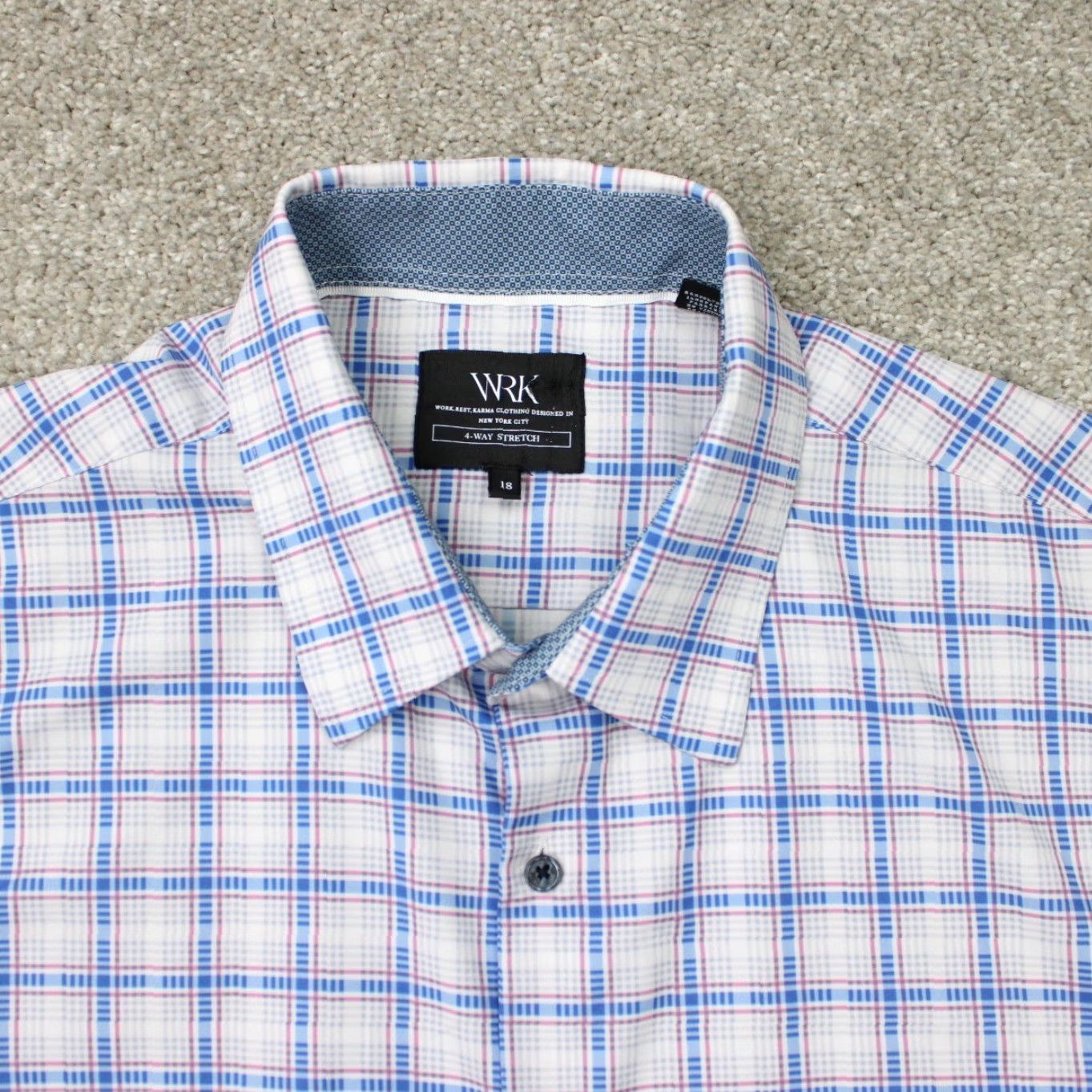 Vintage WRK Dress Shirt Men 18 Gray/Blue 4-Way Stretch L/S Button Collar/Spread Clean, Casual, Formal VintageNo (note: "Vintage" not applicable) Size 48R - 6 Thumbnail
