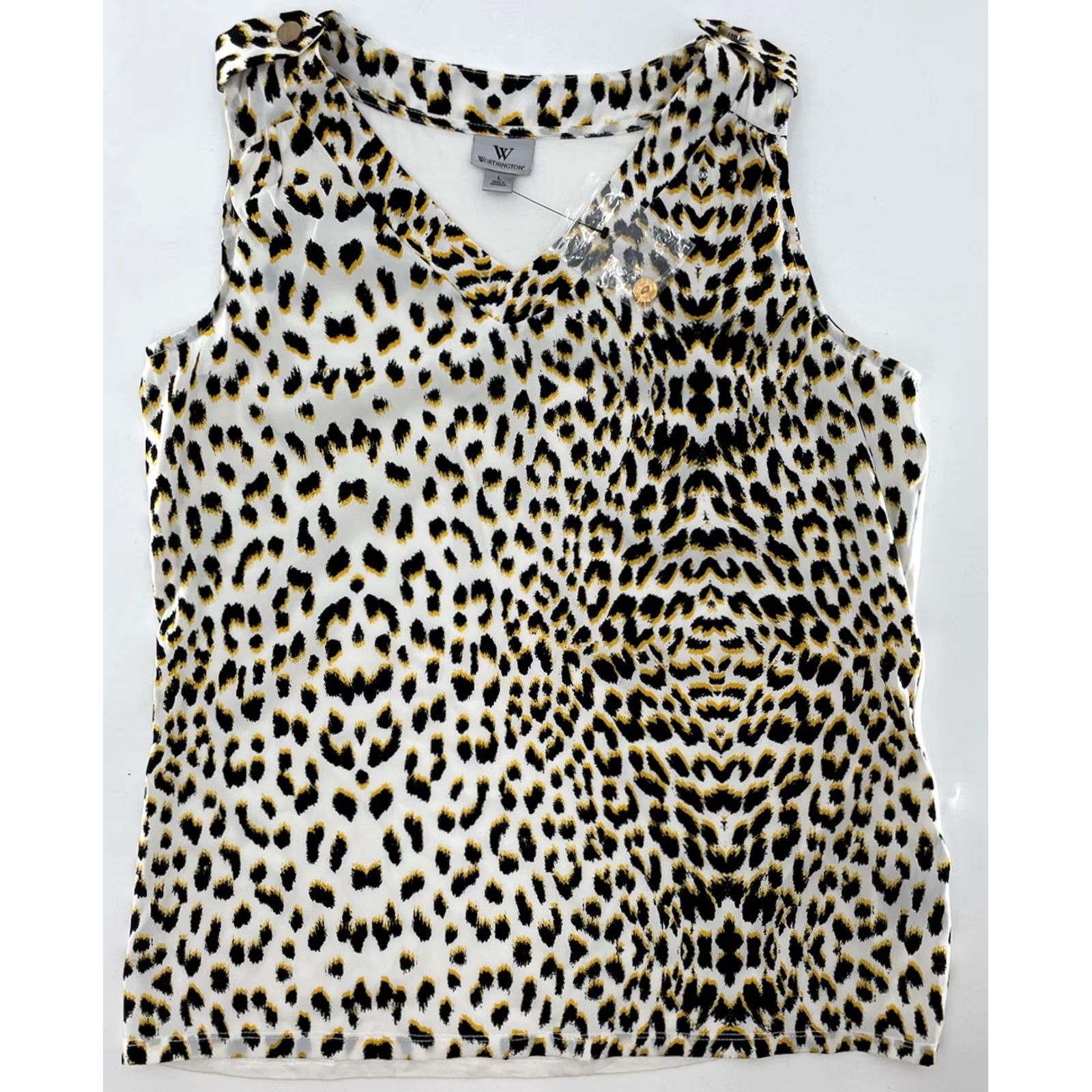 Worthington Worthington Blouse Shirt Multicolor Animal Print V-Neck Sleeveless L Women Regular XS? Size L / US 10 / IT 46 - 3 Thumbnail