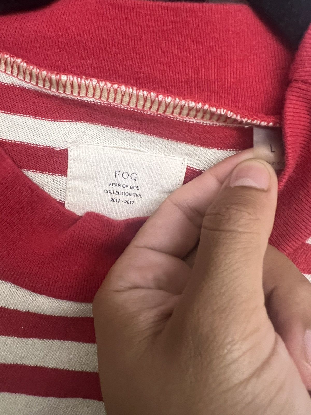 FOG × Fear of God Fear of God Essentials Red White Striped Long Sleeve Size US L / EU 52-54 / 3 - 2 Thumbnail