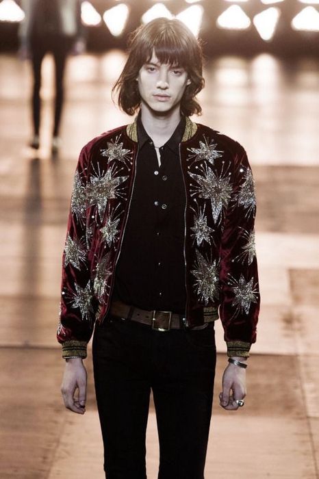 Saint Laurent Paris Starburst Teddy Jacket In Bordeaux Velour