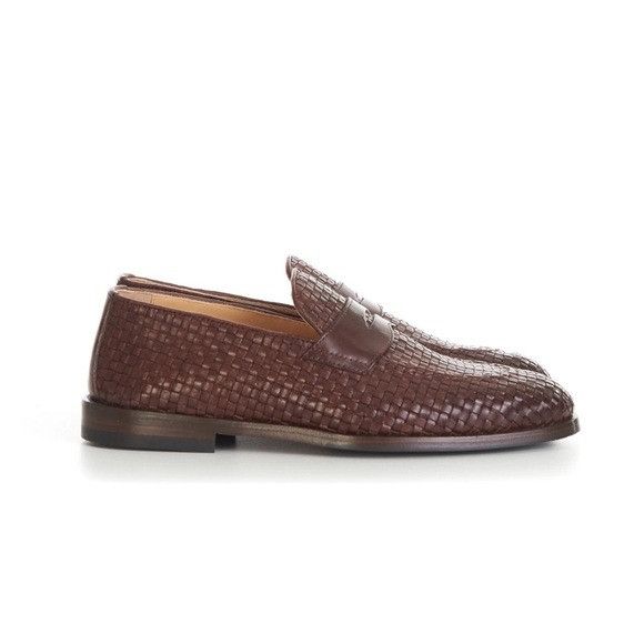 Brunello Cucinelli Brown Woven Calfskin Leather Penny Loafer