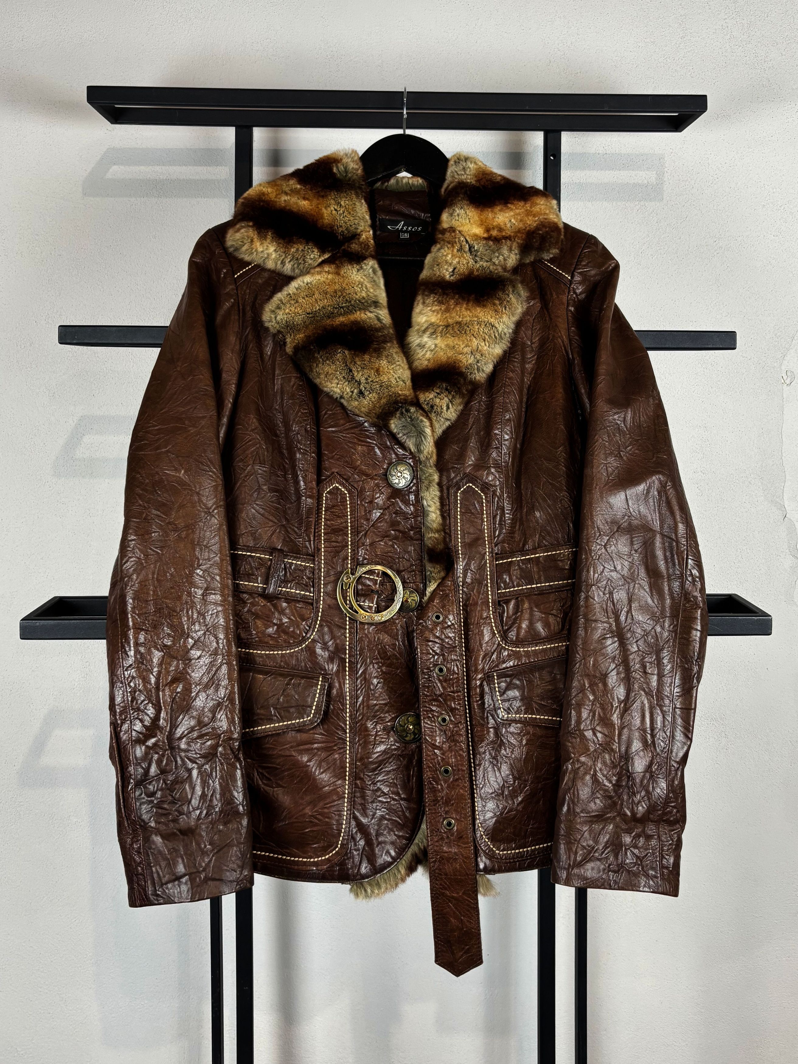 Japanese Brand Vintage Brown Leather Jacket Fur Collar Belted 90s Y2K Luxe Size US XS / EU 42 / 0 - 1 Thumbnail