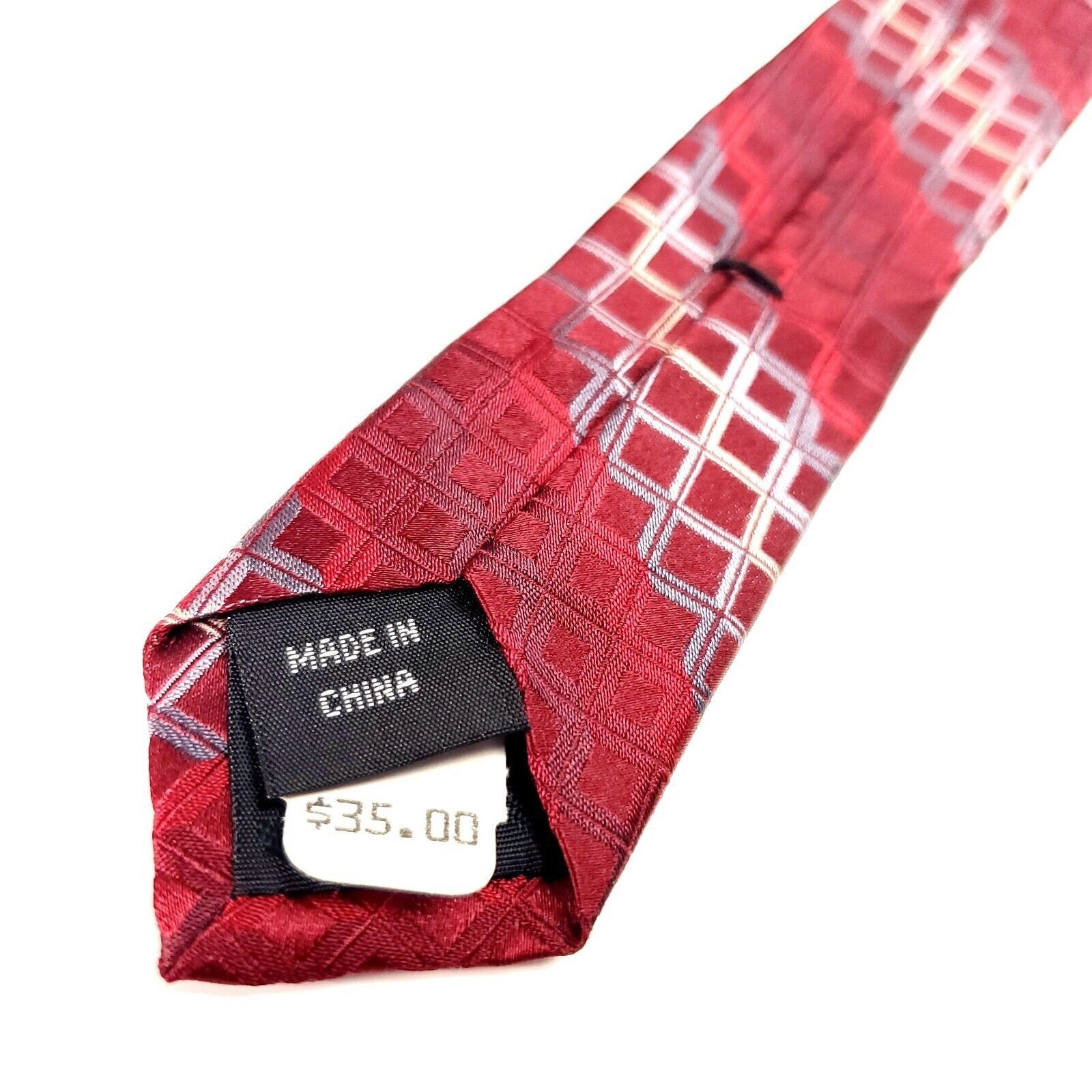 Perry Ellis Perry Ellis Portfolio Red Silk Tie Woven Check Regimental Size ONE SIZE - 6 Thumbnail