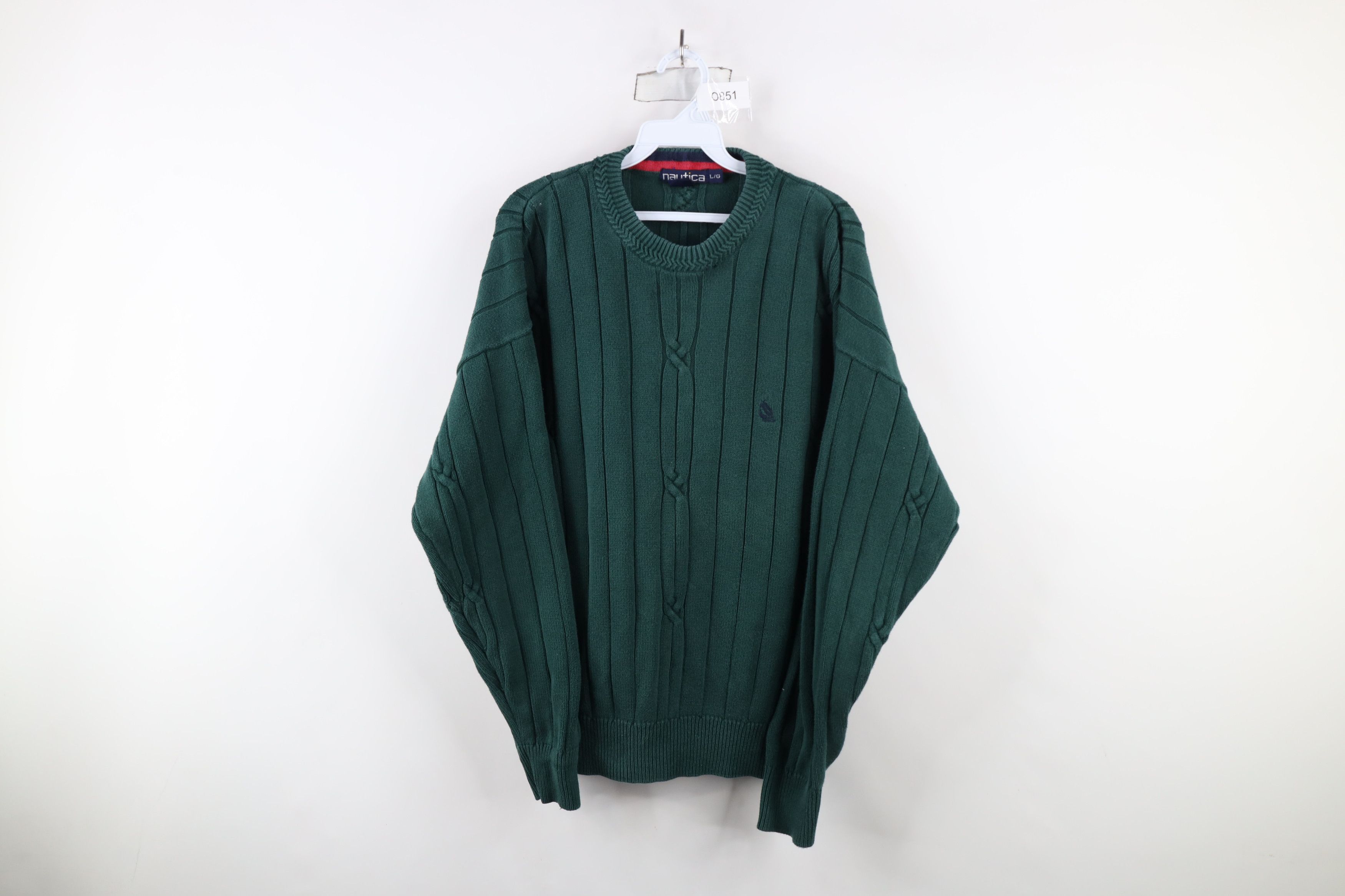 Nautica Vintage 90s Nautica Chunky Ribbed Cable Knit Sweater Green Size US L / EU 52-54 / 3 - 1 Thumbnail