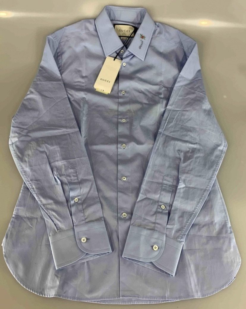 Gucci Gucci Blue Poplin GG Embroider Collar Slim Fit Shirt 16 NWT Size US L / EU 52-54 / 3 - 11 Thumbnail