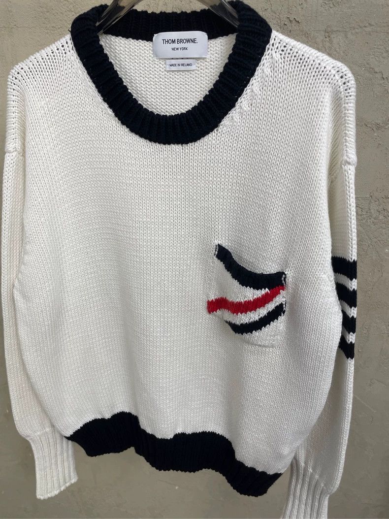 Thom Browne Thom browne White pocket striped four-stripe knitted sweate Size US XL / EU 56 / 4 - 3 Thumbnail