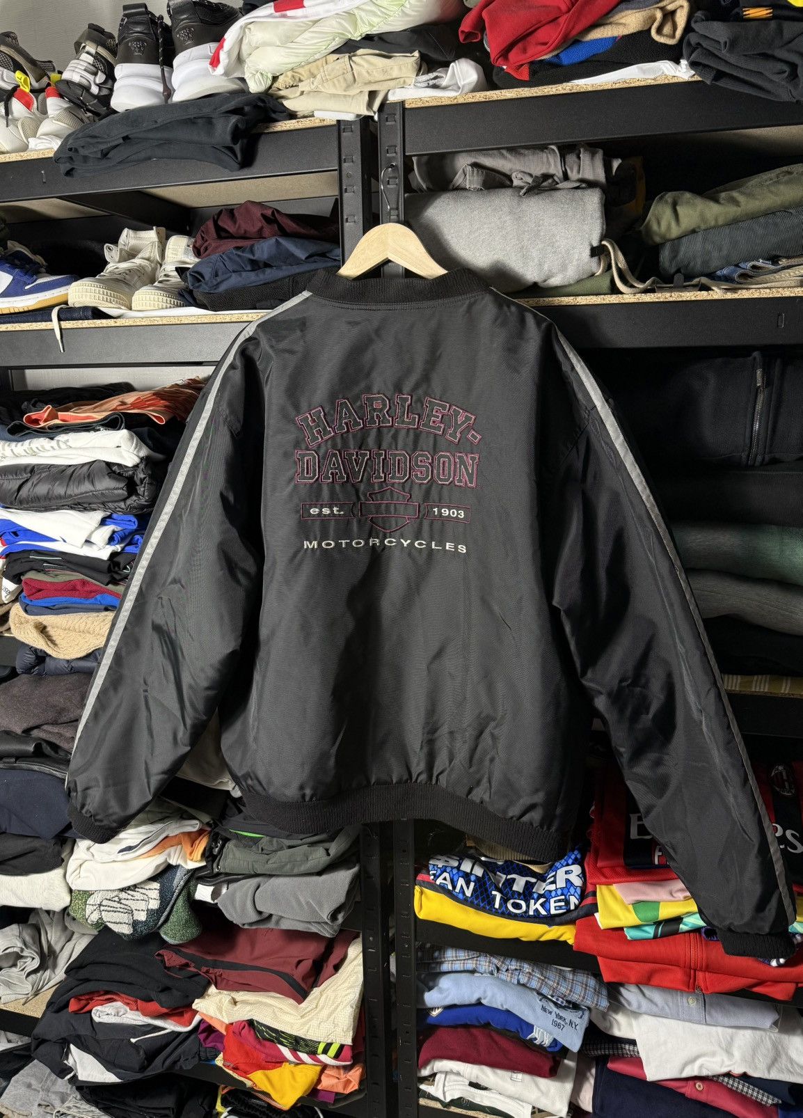 Harley Davidson Vintage Harley Davidson Bomber Jacket Black XL Racing Biker Size US XL / EU 56 / 4 - 1 Thumbnail
