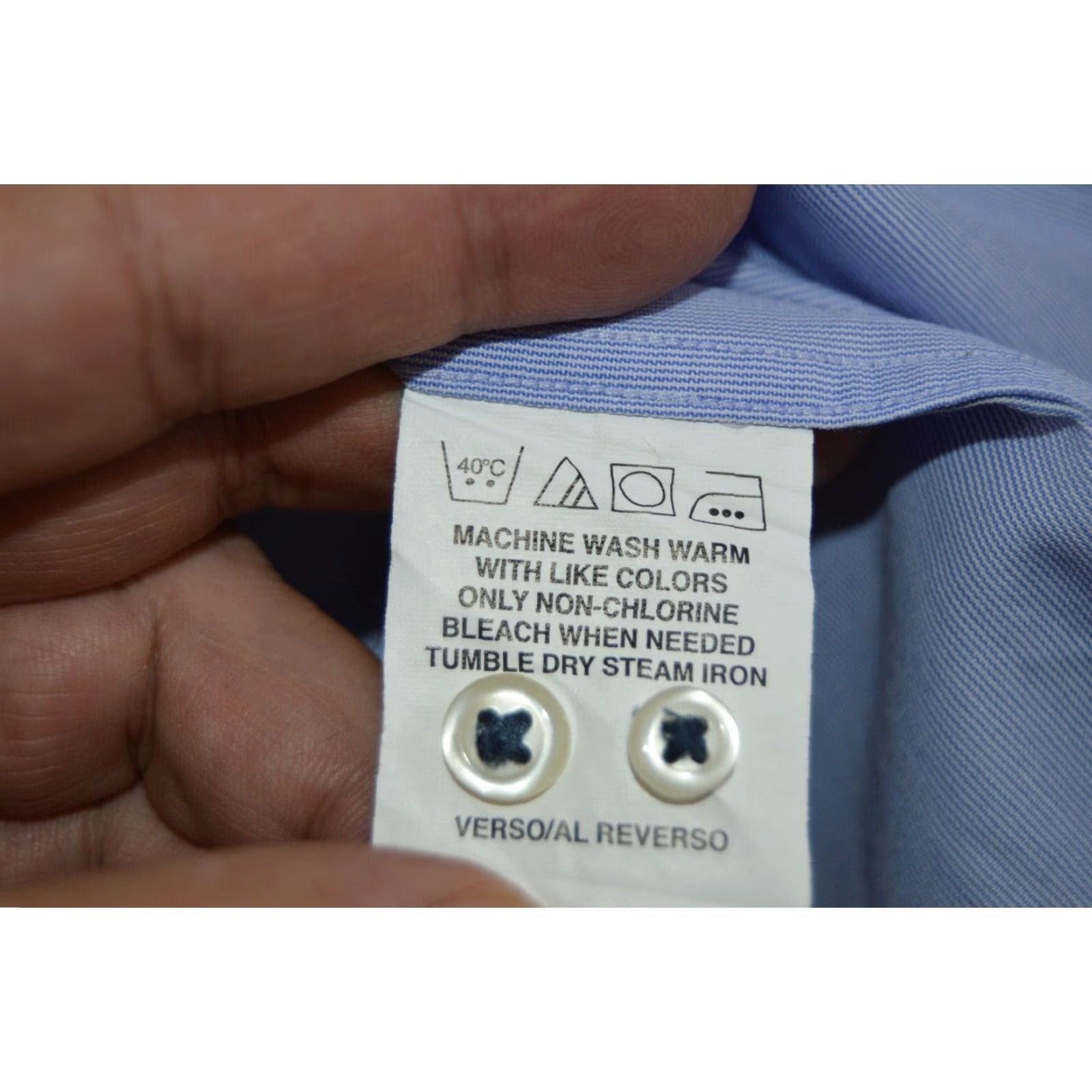Tommy Hilfiger Tommy Hilfiger Men's L/S Blue Dress Shirt SZ 16 32-33 - Button-Up, Long Sleeve, Regular Size, Blue, Solid, Classic Theme, Mens Shirt Size 42R - 6 Thumbnail