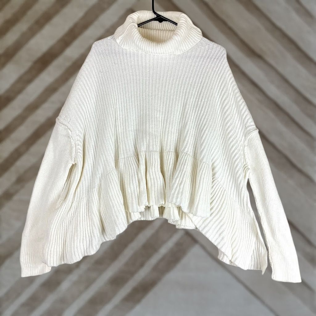 Free People Free People Sweater White Layer Cake Cowl Neck Peplum Cotton Blend Small Women Shirt Size S / US 4 / IT 40 - 1 Thumbnail