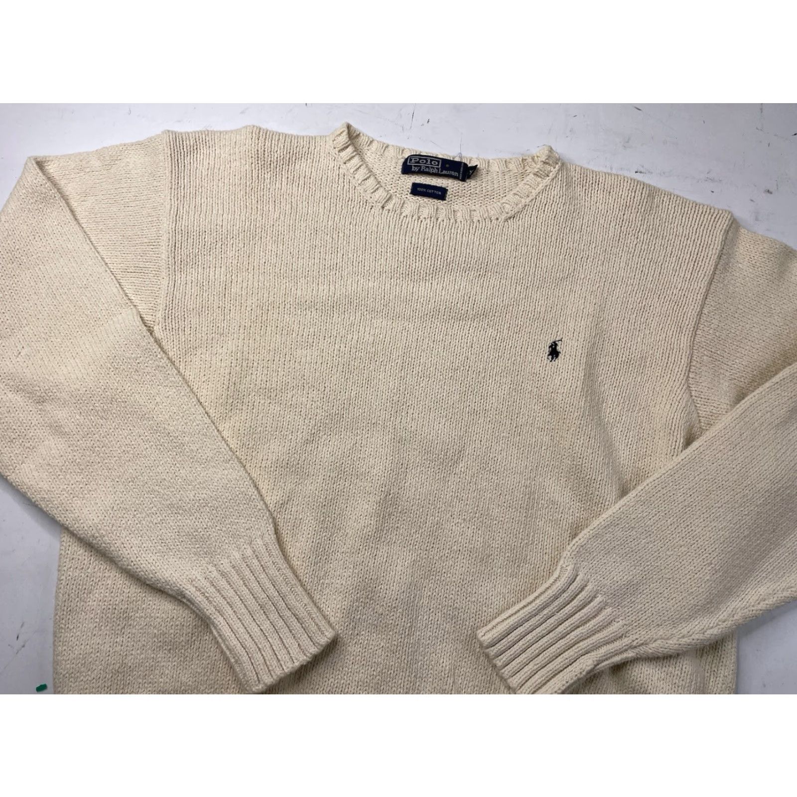 Polo Ralph Lauren VINTAGE Polo Ralph Lauren White Cotton Knit Pullover Crew Neck XL Men Sweater Size US XL / EU 56 / 4 - 2 Thumbnail