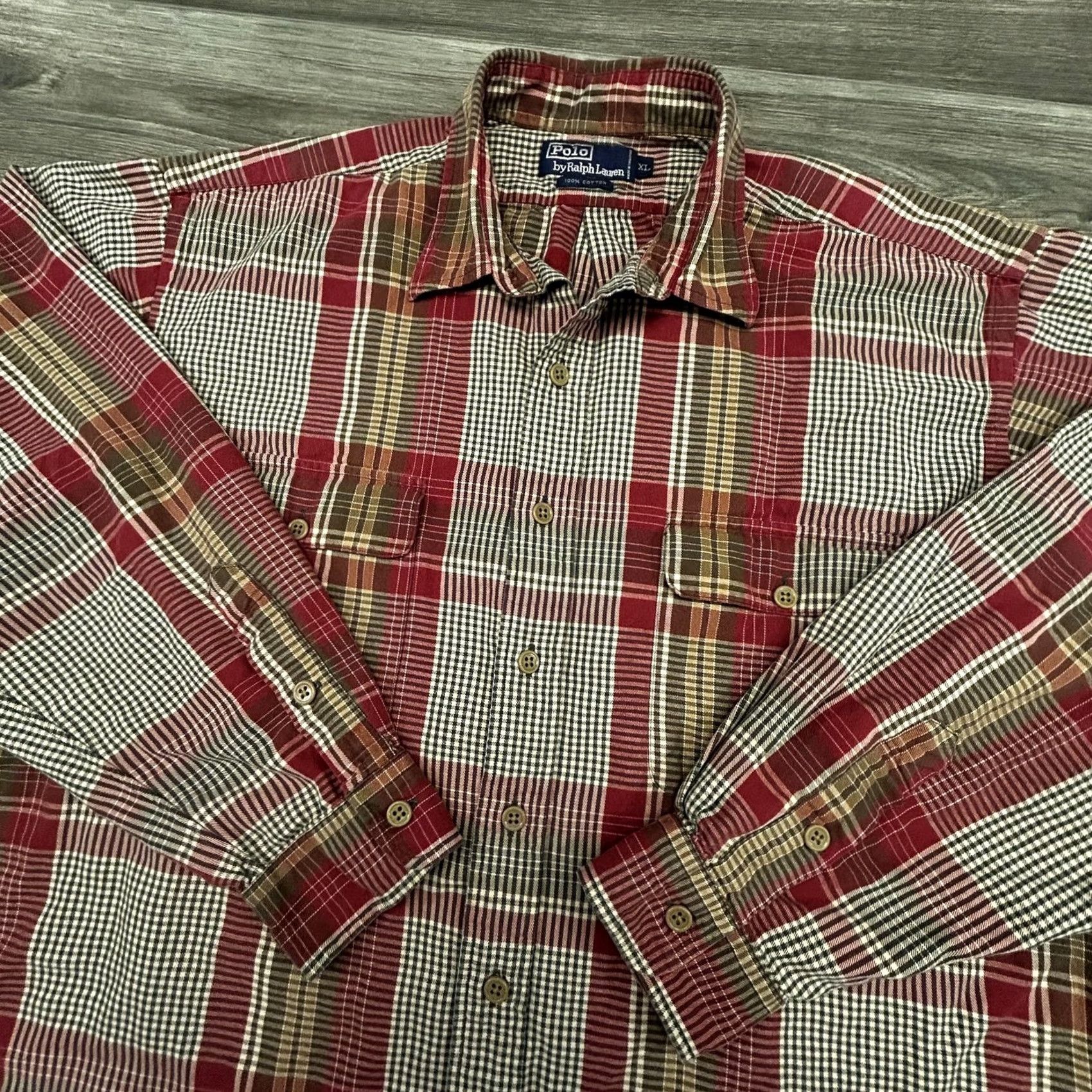 Polo Ralph Lauren VINTAGE Polo Ralph Lauren Shirt Mens XL Red Plaid Twill Button Front Pockets 90s Size US XL / EU 56 / 4 - 6 Thumbnail