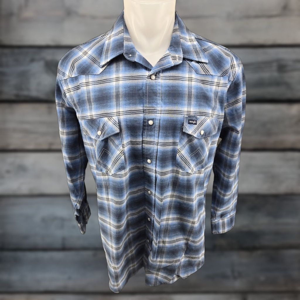 Wrangler Wrangler Button-Up Shirt Blue Plaid Pearl Snap Western 2XT Men's Long Sleeve Casual Size US XXL / EU 58 / 5 - 1 Thumbnail