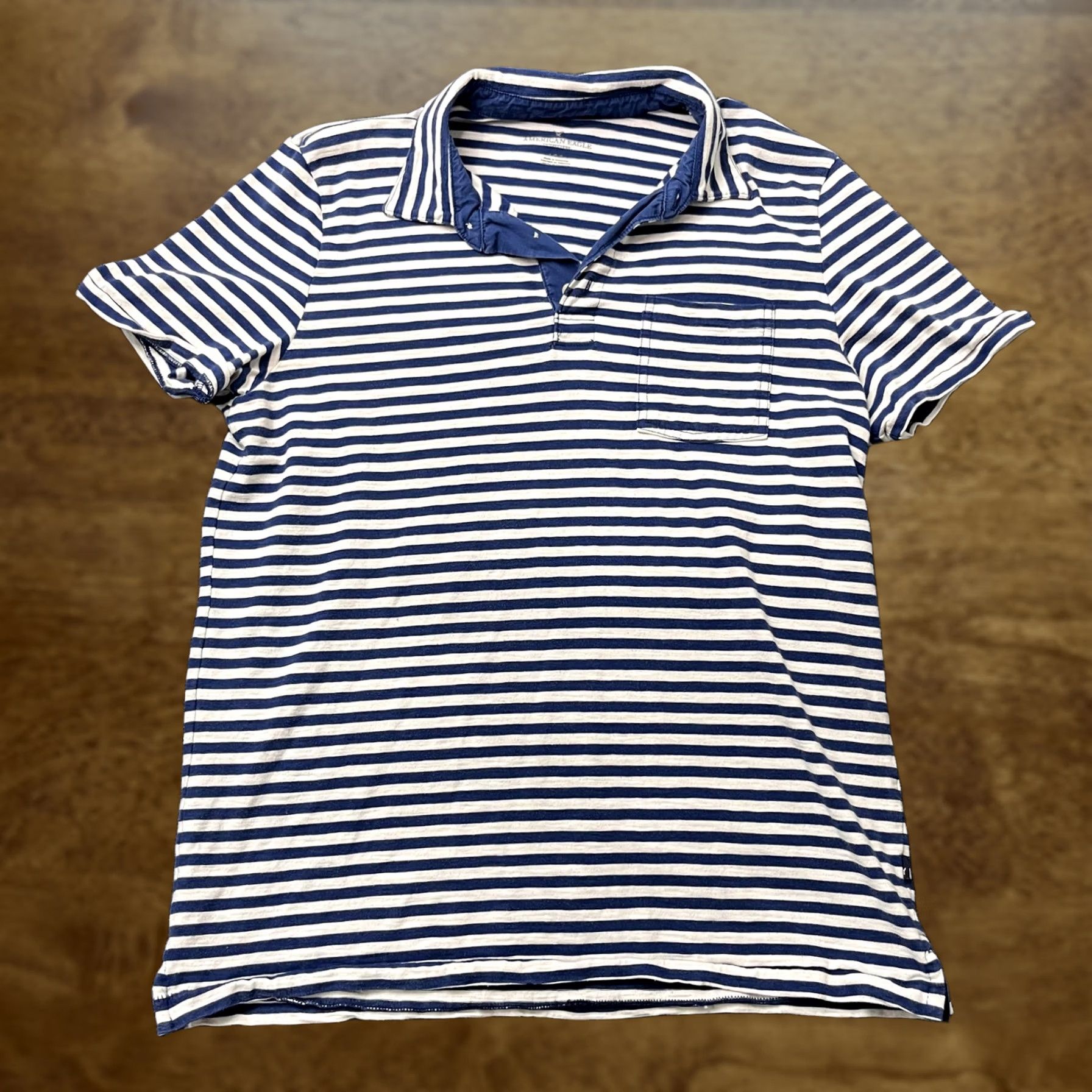 Vintage American Eagle Polo Shirt Mens L Blue Striped Pocket Short Sleeve Casual Size US L / EU 52-54 / 3 - 1 Thumbnail