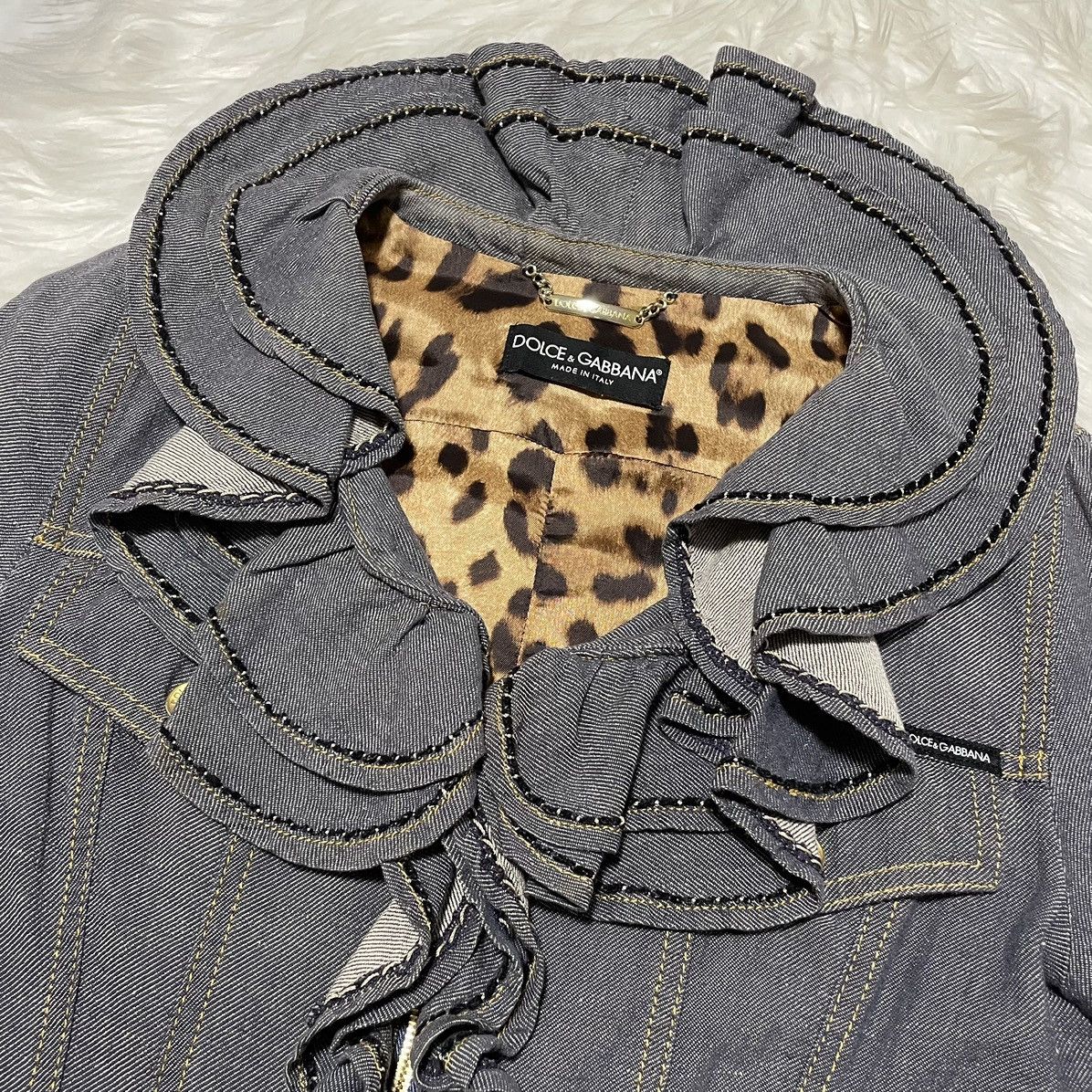 Dolce & Gabbana Dolce&Gabbana Ruffle Design Zip-up Denim Jacket 38 Blue Gray Size XS / US 0-2 / IT 36-38 - 9 Thumbnail