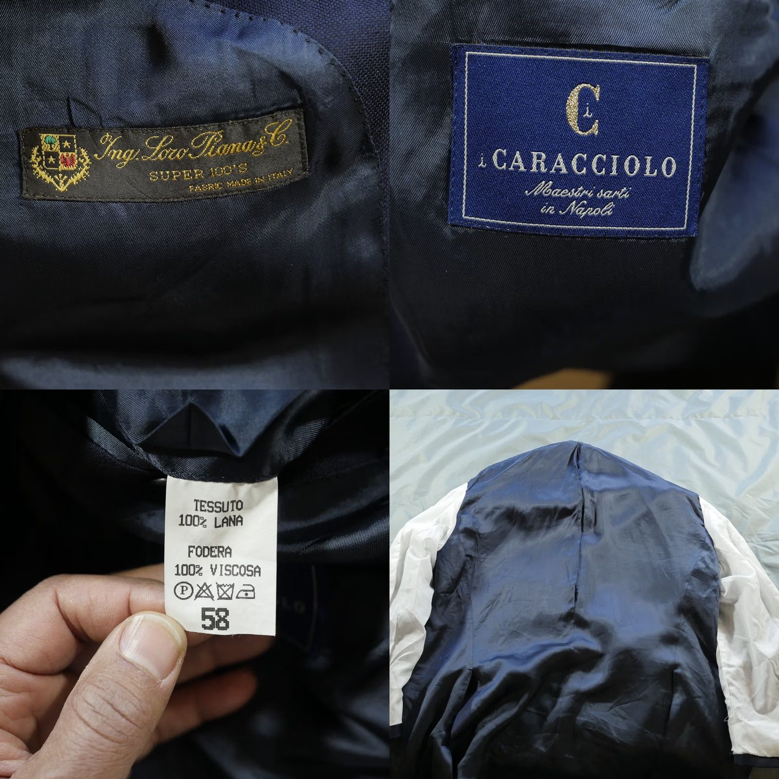Vintage Caracciolo Blazer Mens 44 Blue Loro Piana Super 100 Fit Wool Blue Buttons Size 44R - 8 Thumbnail