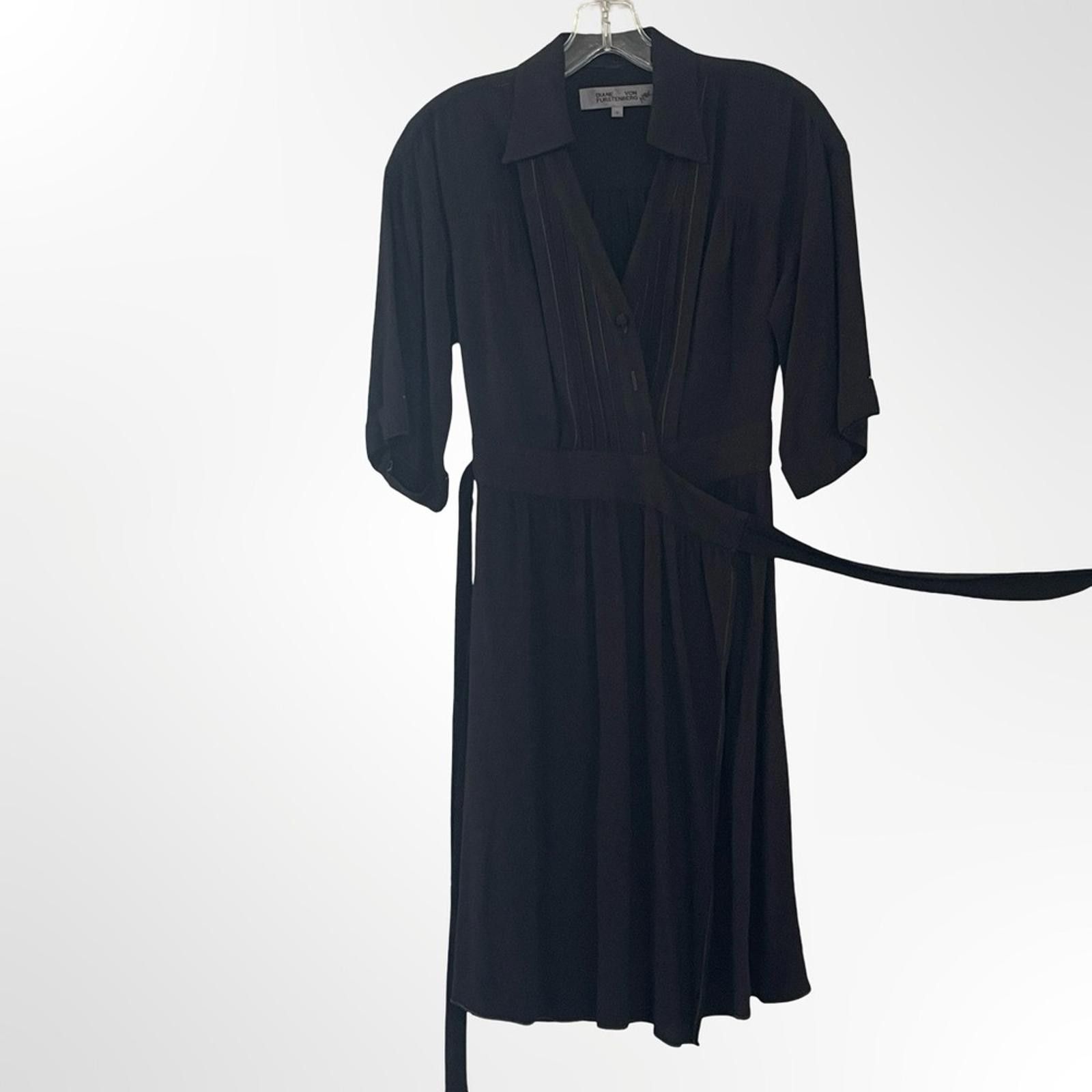 Diane von Furstenberg Diane Von Furstenberg Black Midi Wrap Shirt Dress Size S / US 4 / IT 40 - 2 Thumbnail
