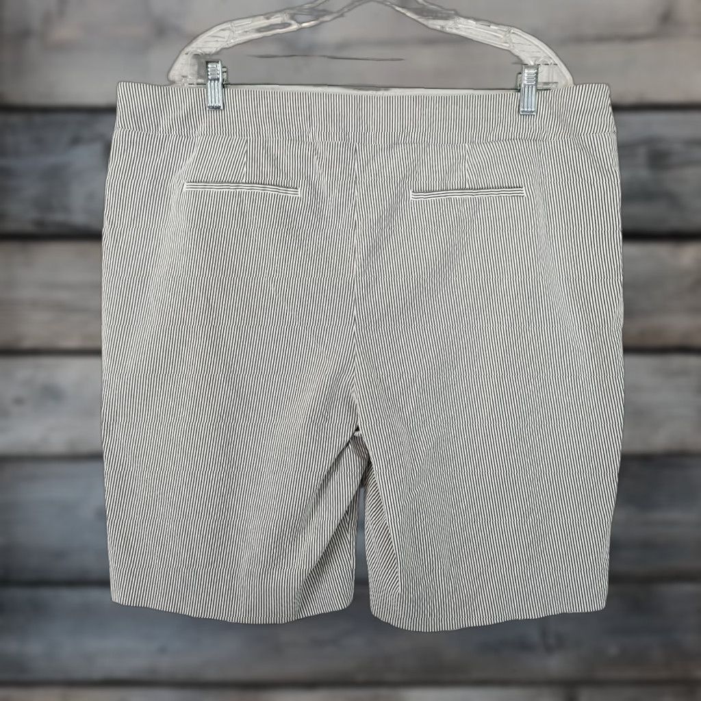 Vintage Chicos Womens Shorts Size 20 Gray White Stripe High Rise Bermuda Pull On Rayon Blend Nylon Spandex Front Flat Womens Plus Size 42" / US 20 - 1 Thumbnail