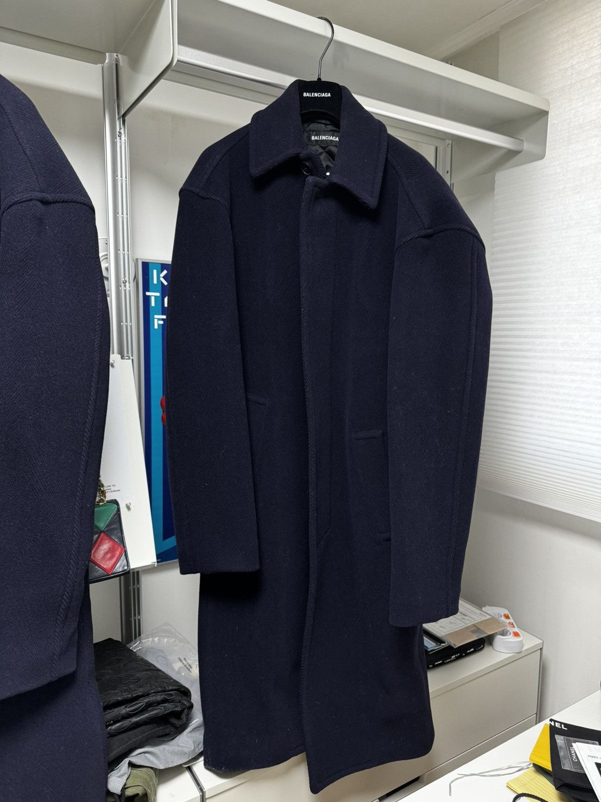 image of Balenciaga Steroid Car Coat in Navy, Men's (Size Small)