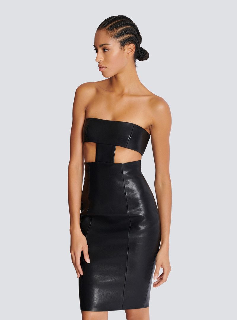 Balmain o1s1wg110526 Strapless Lambskin Dress in Black Size L / US 10 / IT 46 - 6 Thumbnail