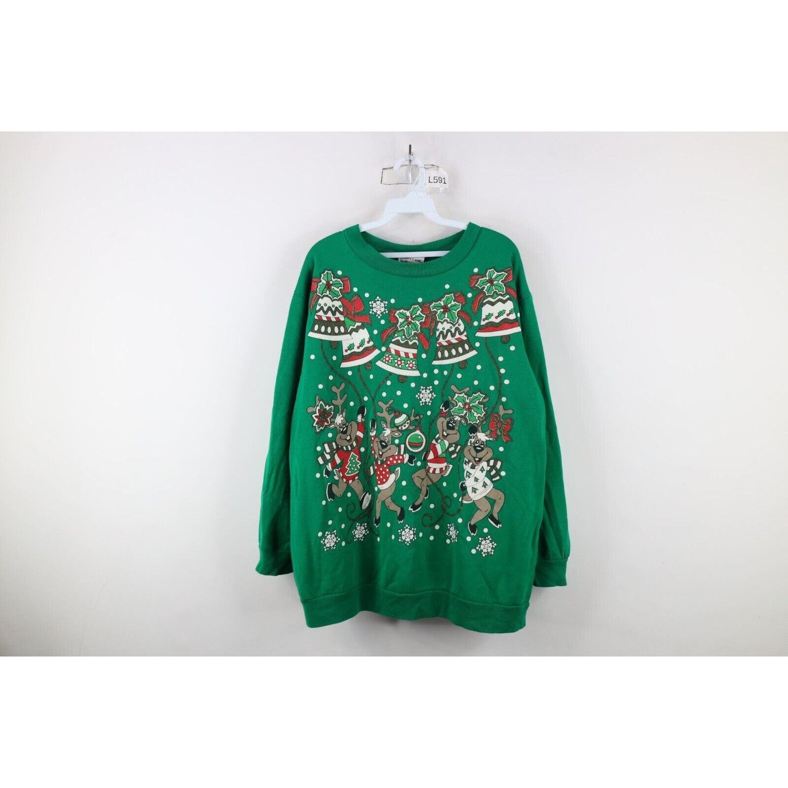 Vintage Vintage 90s Christmas Reindeer All Over Print Sweatshirt Size XXL / US 16-18 / IT 52-54 - 1 Thumbnail