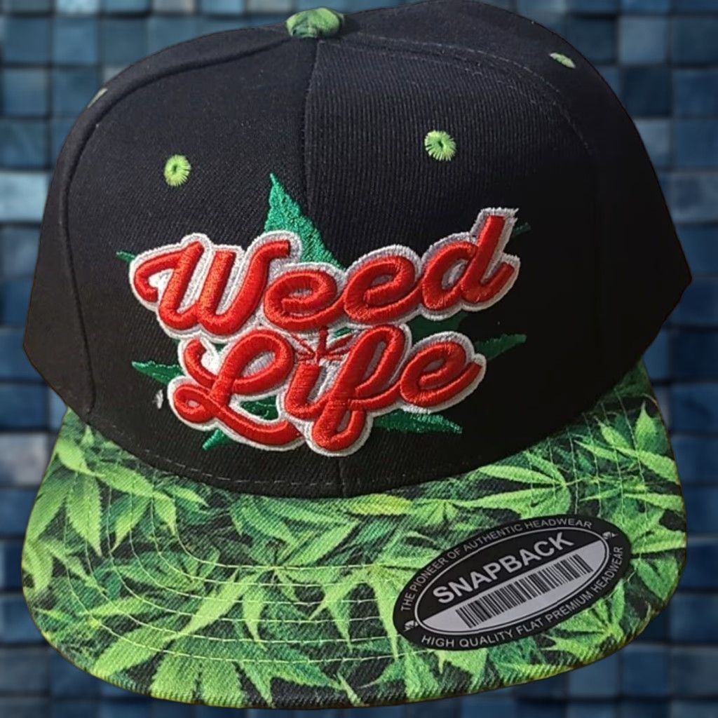 Vintage WEED LIFE MARIJUANA LEAF LEAVES CANNABIS SNAPBACK BASEBALL CAP ( BLACK ) Size ONE SIZE - 1 Thumbnail