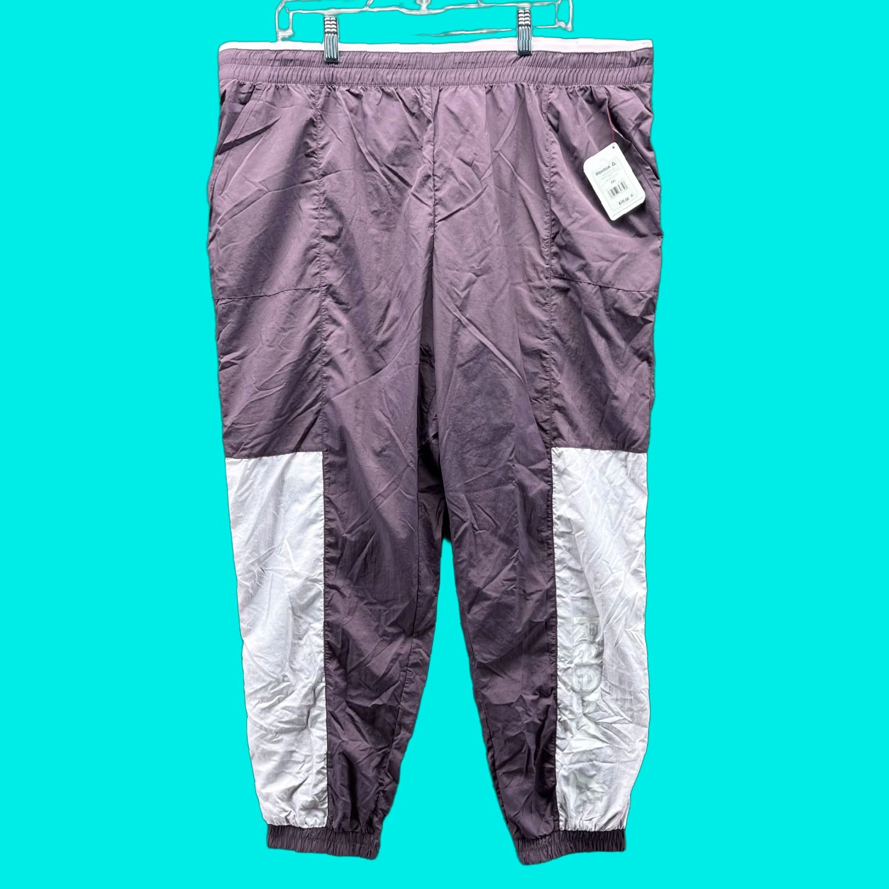Reebok VINTAGE Reebok Pants Men 2XL Purple Focus Track Nylon Sweat Cuffed New Size US 39 - 1 Thumbnail