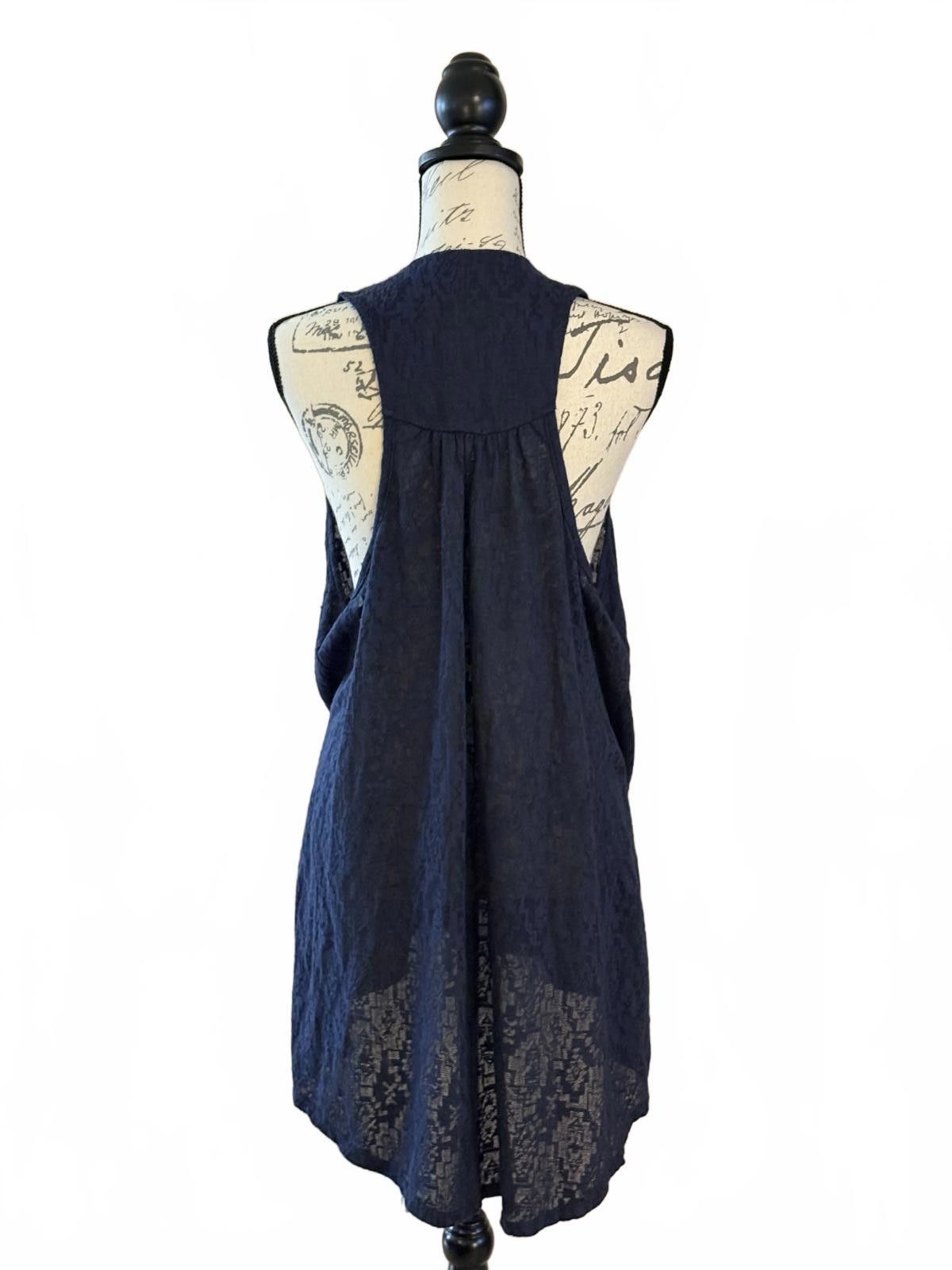 Other Eyeshadow Navy Blue Lace Vest Cardigan - 1X Size XL / US 12-14 / IT 48-50 - 2 Thumbnail