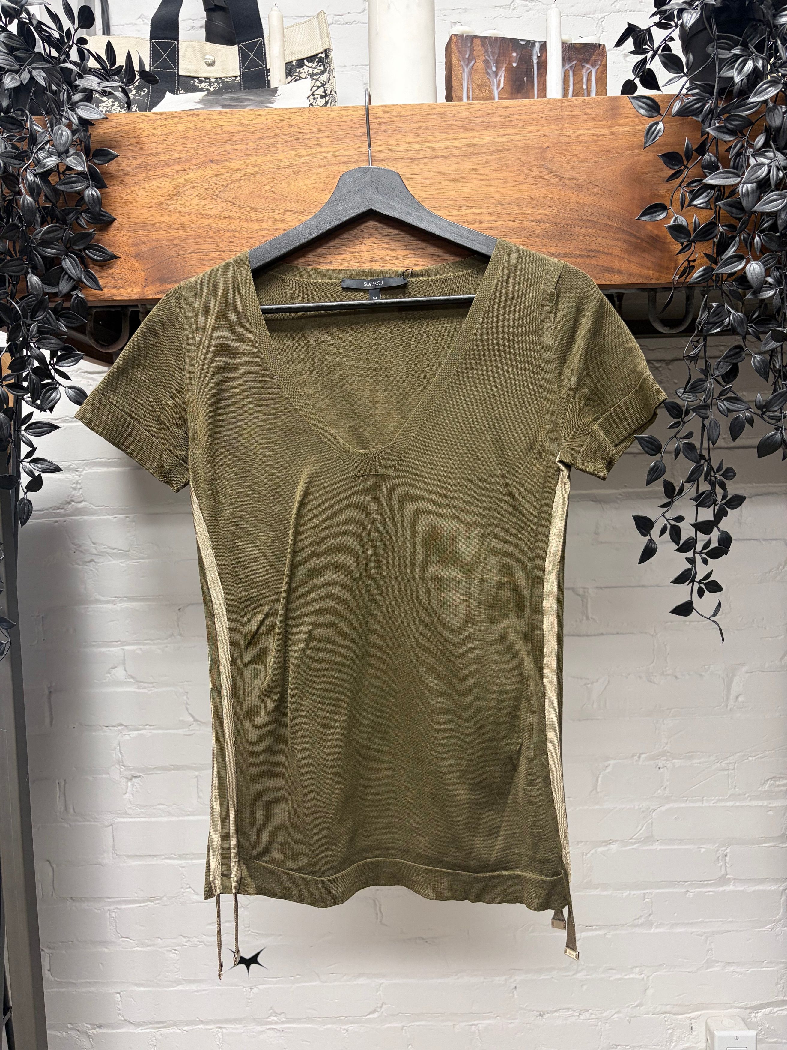 Gucci Gucci Olive Green Ruched Side Sean Short Sleeve Shirt Size M / US 6-8 / IT 42-44 - 1 Thumbnail