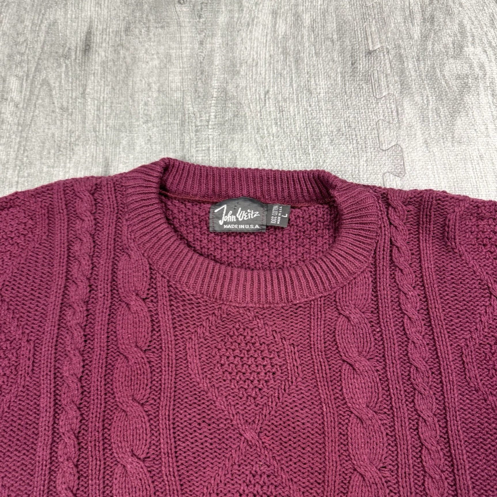Vintage VINTAGE John Weitz Men's Crew Neck Sweater 80s Cable Knit Fall Winter Red Cotton Classic Size US L / EU 52-54 / 3 - 2 Thumbnail