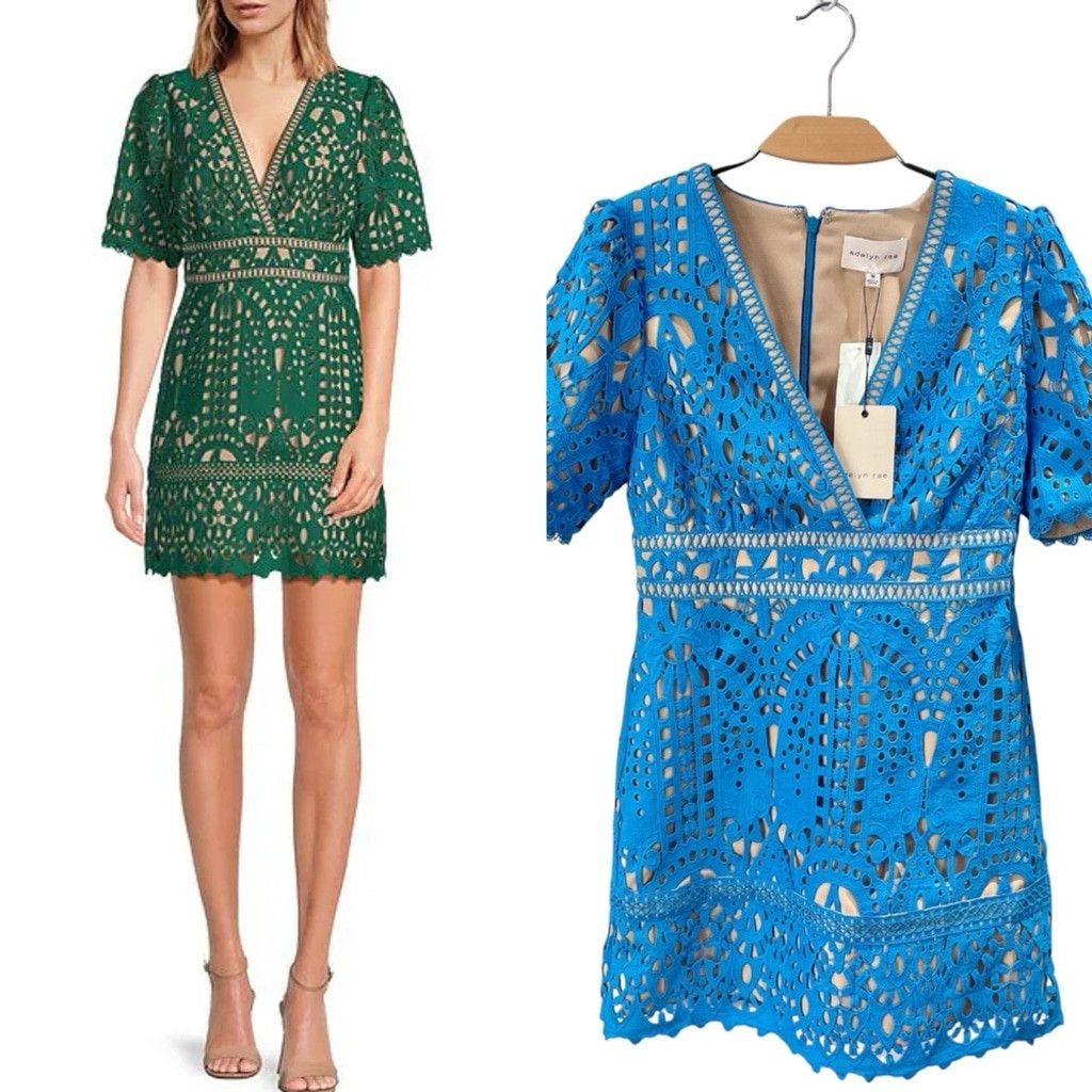 Other NEW Adelyn Rae Dana Sea Blue Guipure Lace Mini Dress Size M Size M / US 6-8 / IT 42-44 - 1 Thumbnail