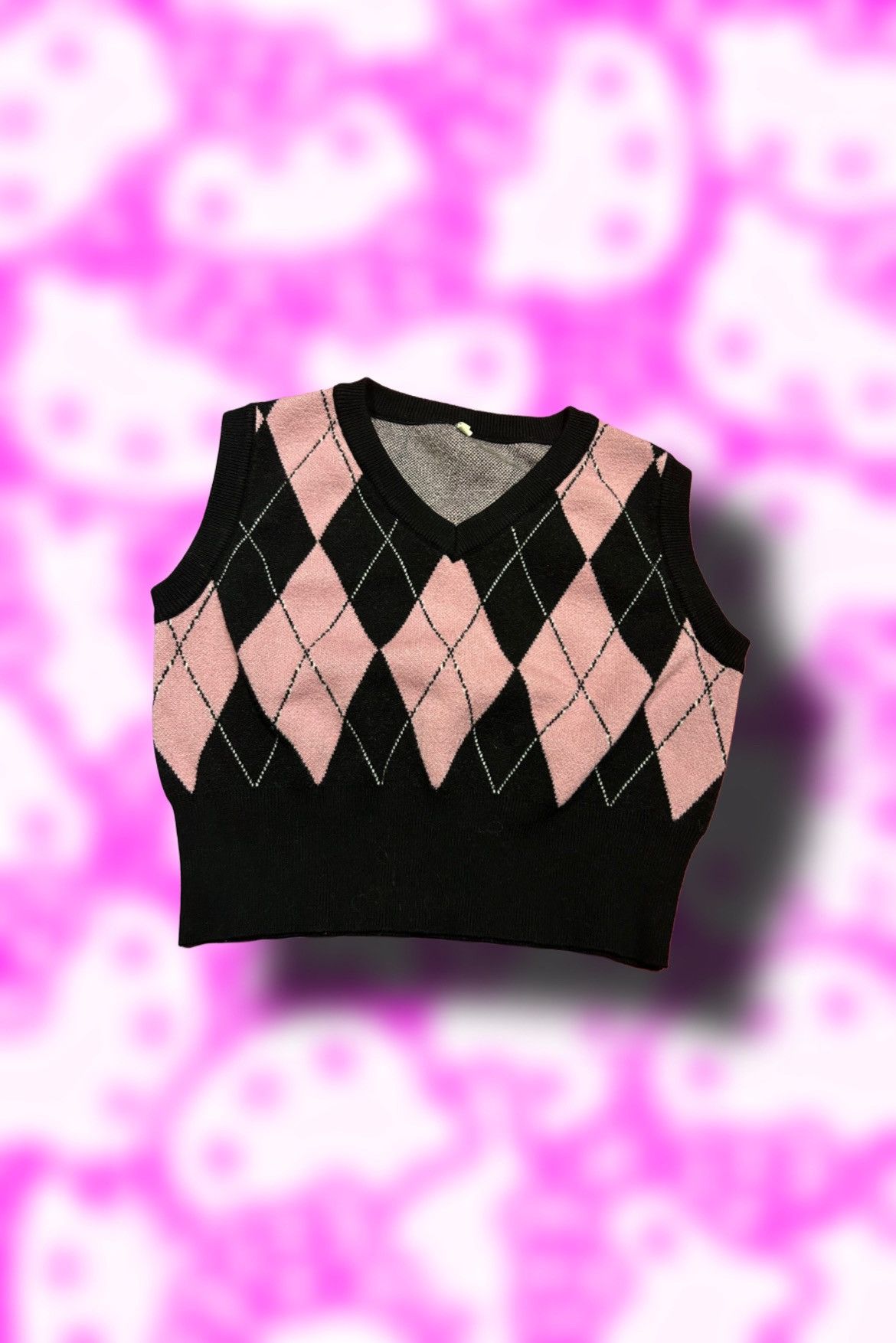 Japanese Brand × Vintage Authentic Argyle Pink and Black Vest Size M / US 6-8 / IT 42-44 - 1 Thumbnail