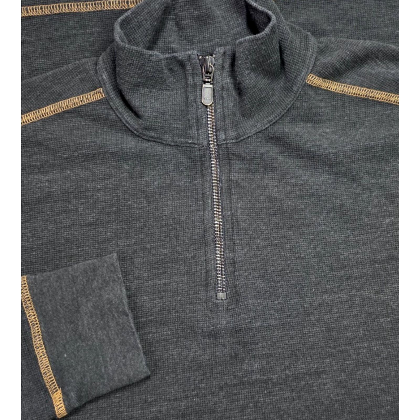 Vintage Agave Mens Grey Tan Stitch Pullover 1/4 Zip Long Sleeve Mock Neck Sweater Sz L US Theme USA Outdoor Golf Casual Workwear | Mens | Sweater Size US L / EU 52-54 / 3 - 3 Thumbnail