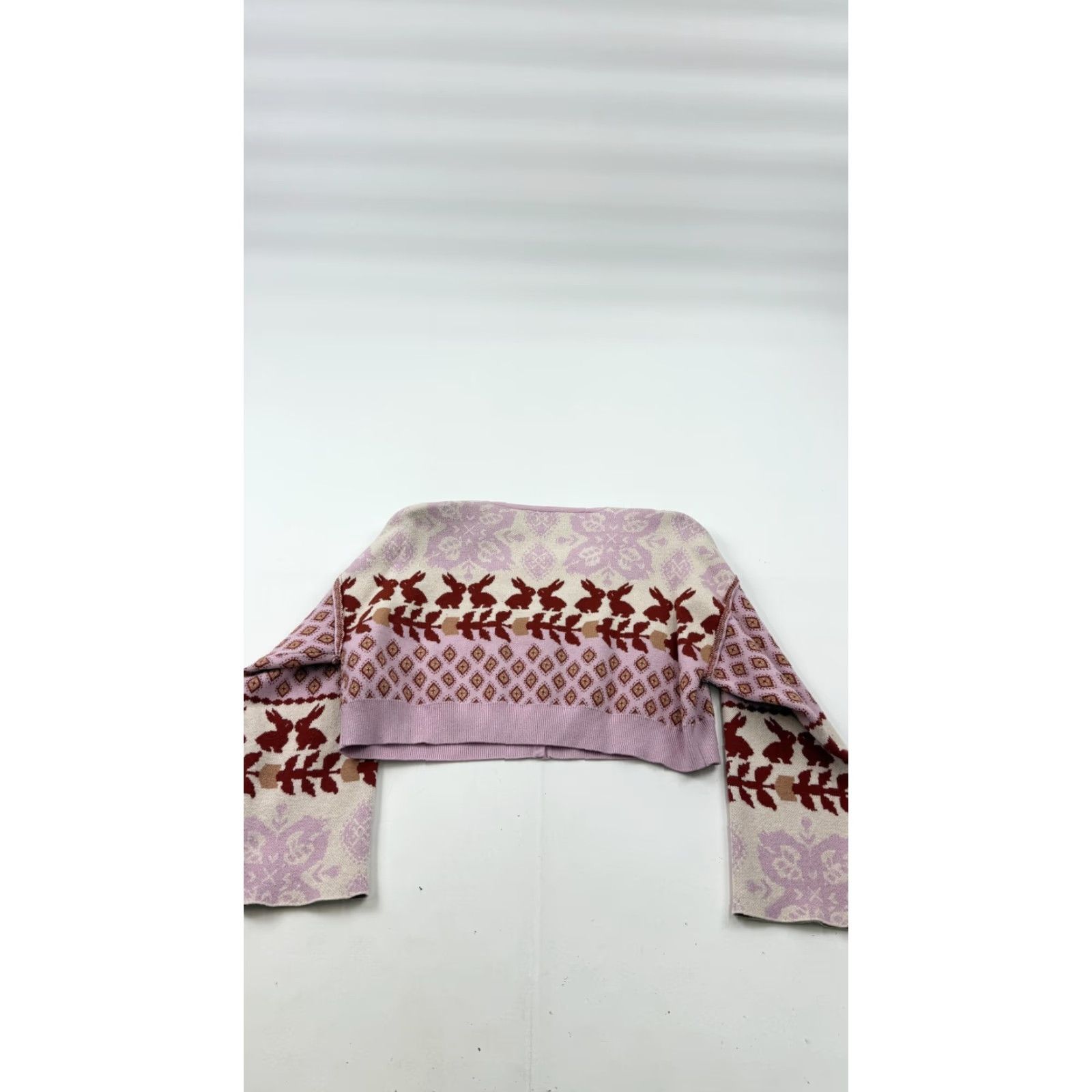 Free People Free People Cardigan Sweater Womens XS Purple Bunny Fair Isle Cropped Knit Size XS / US 0-2 / IT 36-38 - 5 Thumbnail