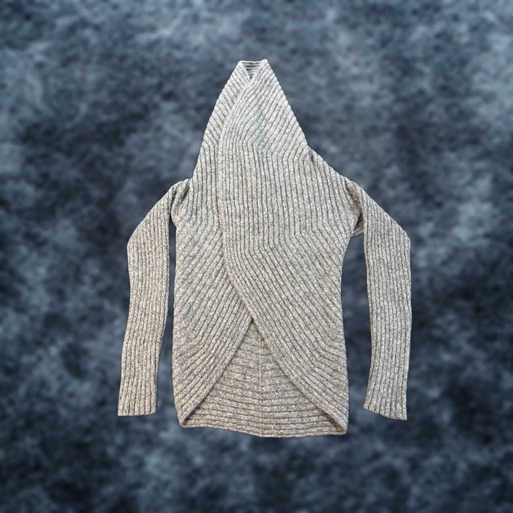 Vintage Simply Natural Cardigan Sweater Long Sleeve Gray One Size OS Open Ribbed Alpaca Knit Shawl Neck Women Bohemian Nature School Fall Spring Winter Size ONE SIZE - 1 Thumbnail