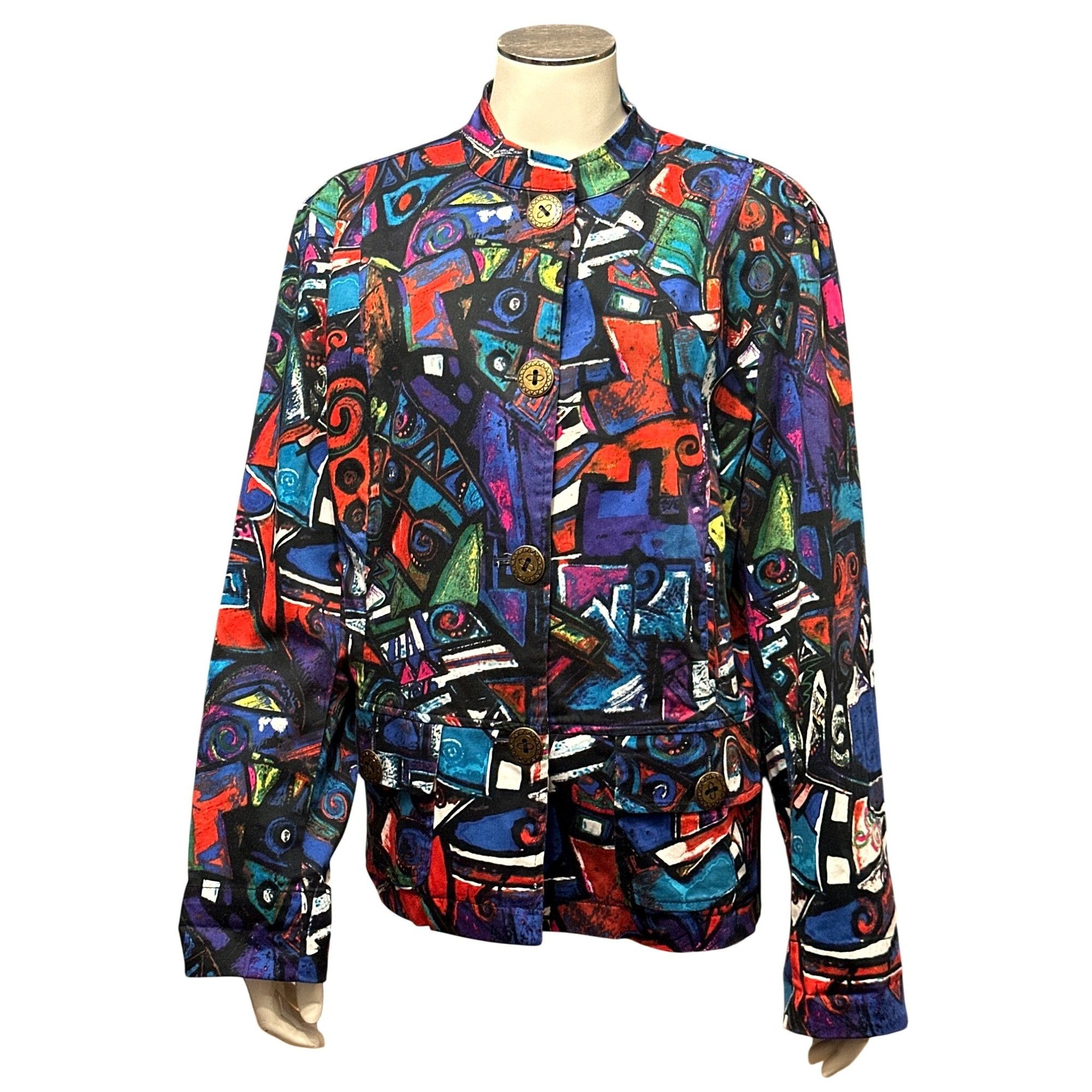 Chicos Chicos Abstract Print Jacket Button Front Colorful Artsy Sta Size L / US 10 / IT 46 - 1 Thumbnail